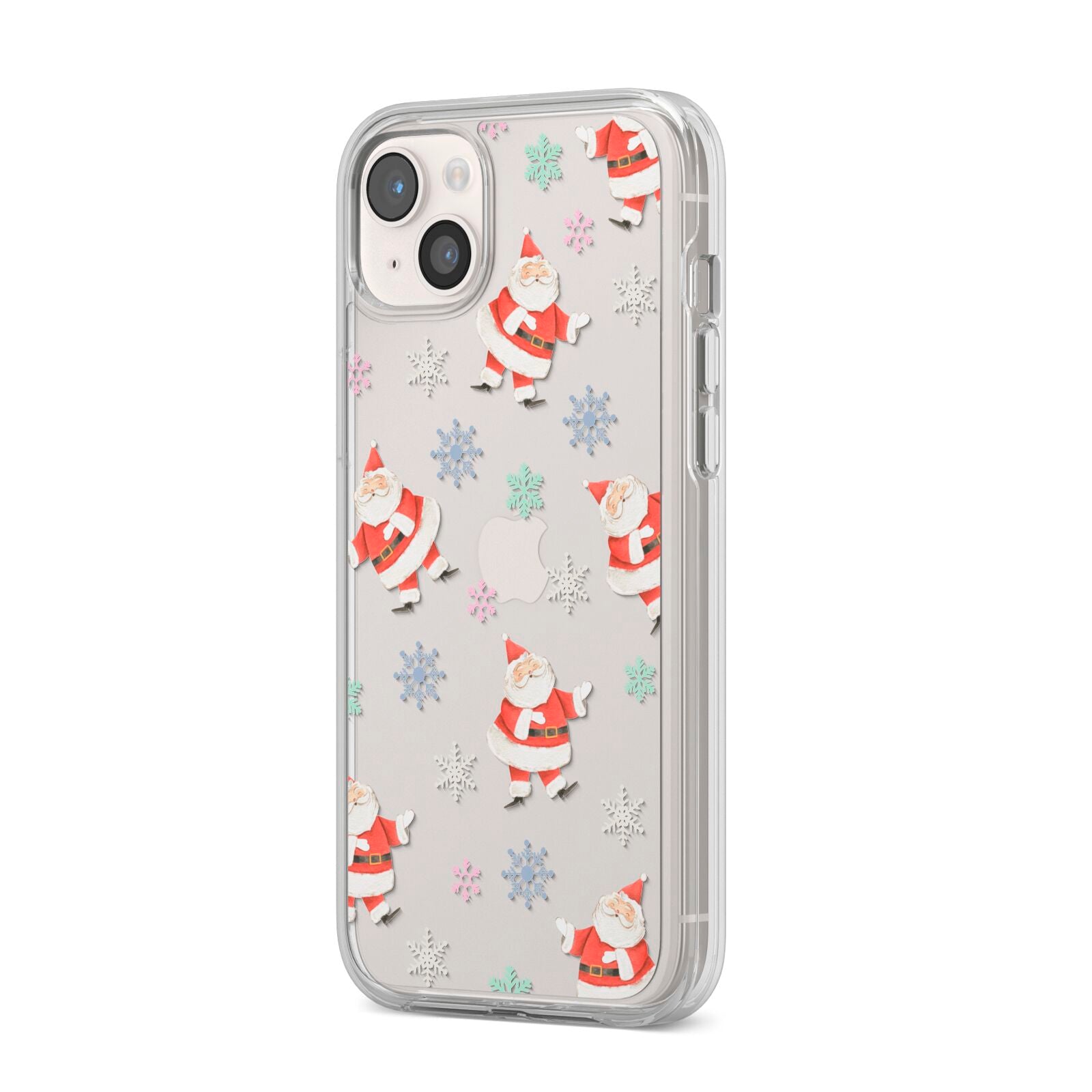 Santa Snowflake iPhone 14 Plus Clear Tough Case Starlight Angled Image