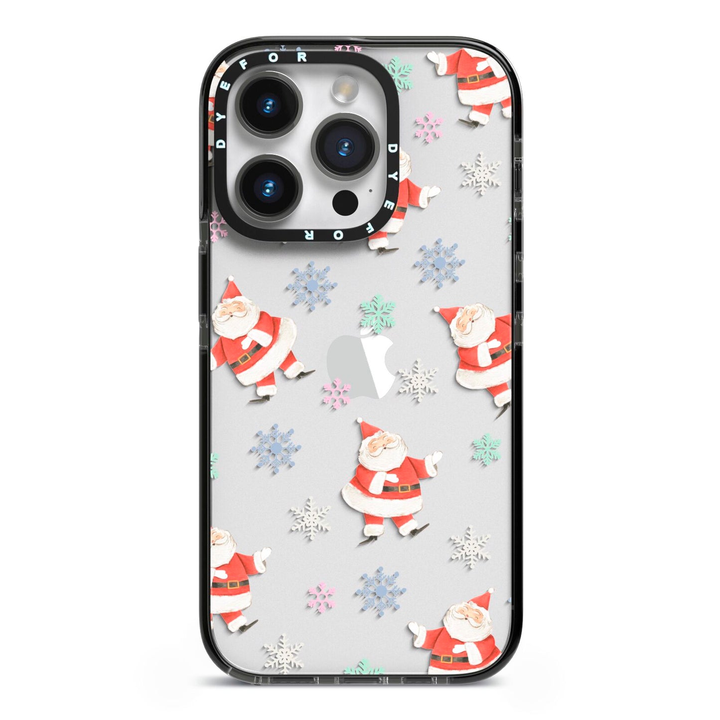 Santa Snowflake iPhone 14 Pro Black Impact Case on Silver phone