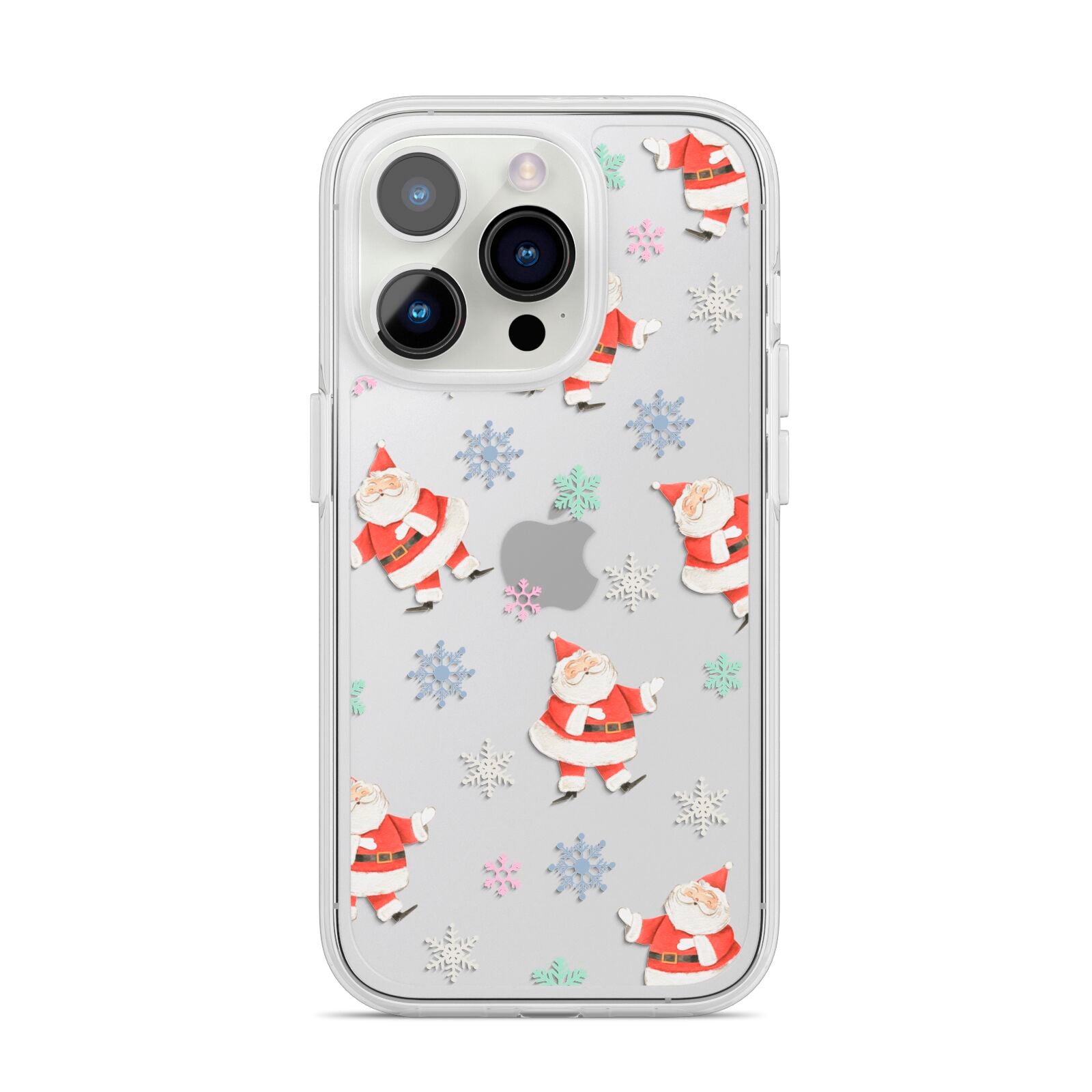 Santa Snowflake iPhone 14 Pro Clear Tough Case Silver