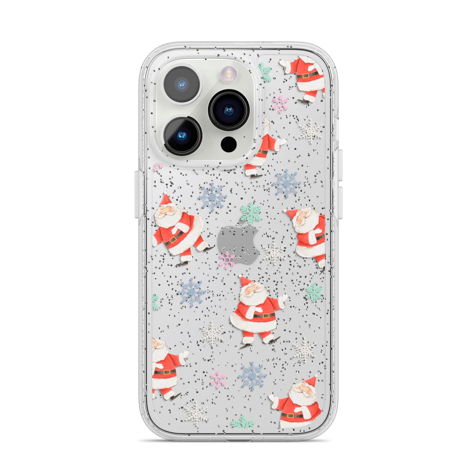 Santa Snowflake iPhone 14 Pro Glitter Tough Case Silver