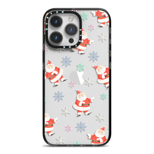Santa Snowflake iPhone 14 Pro Max Black Impact Case on Silver phone