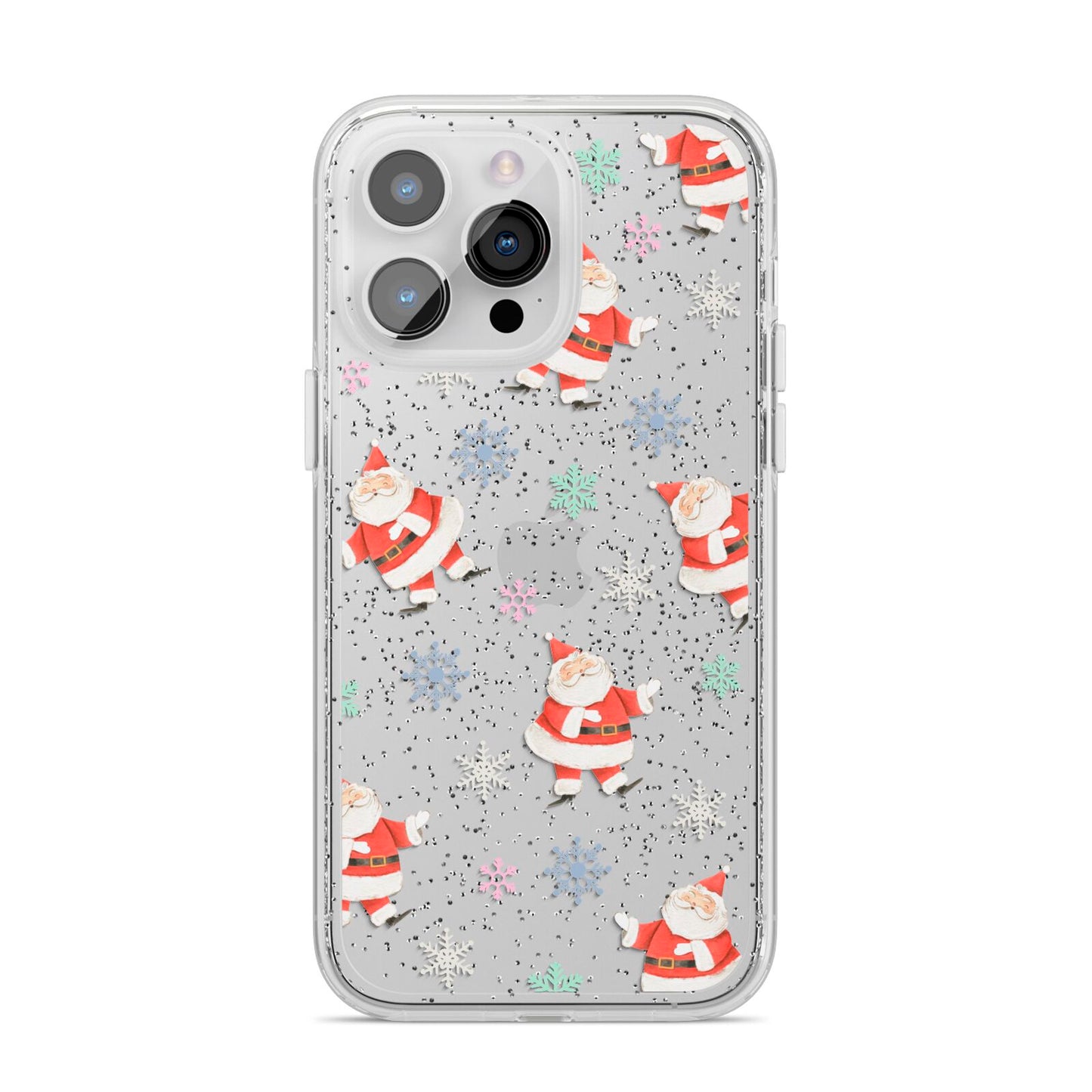 Santa Snowflake iPhone 14 Pro Max Glitter Tough Case Silver