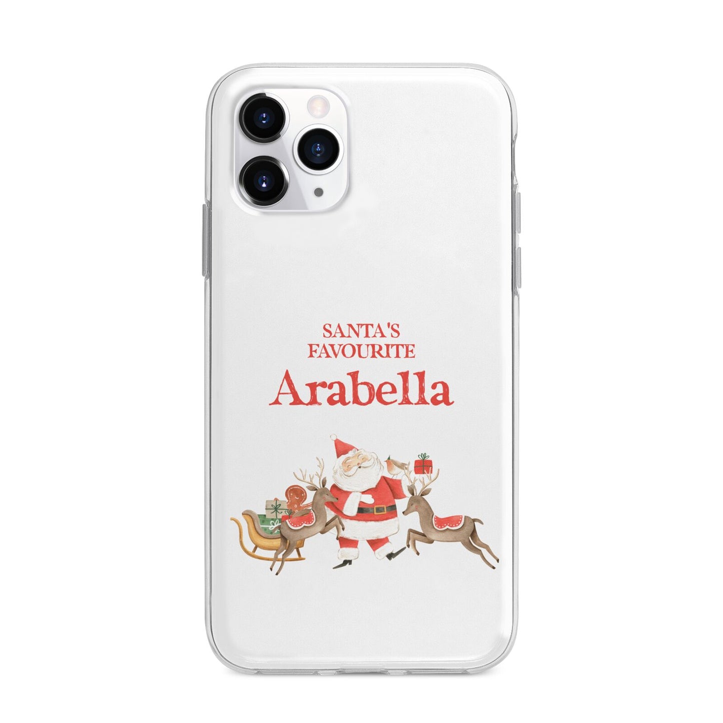 Santas Favourite Personalised Name Apple iPhone 11 Pro Max in Silver with Bumper Case