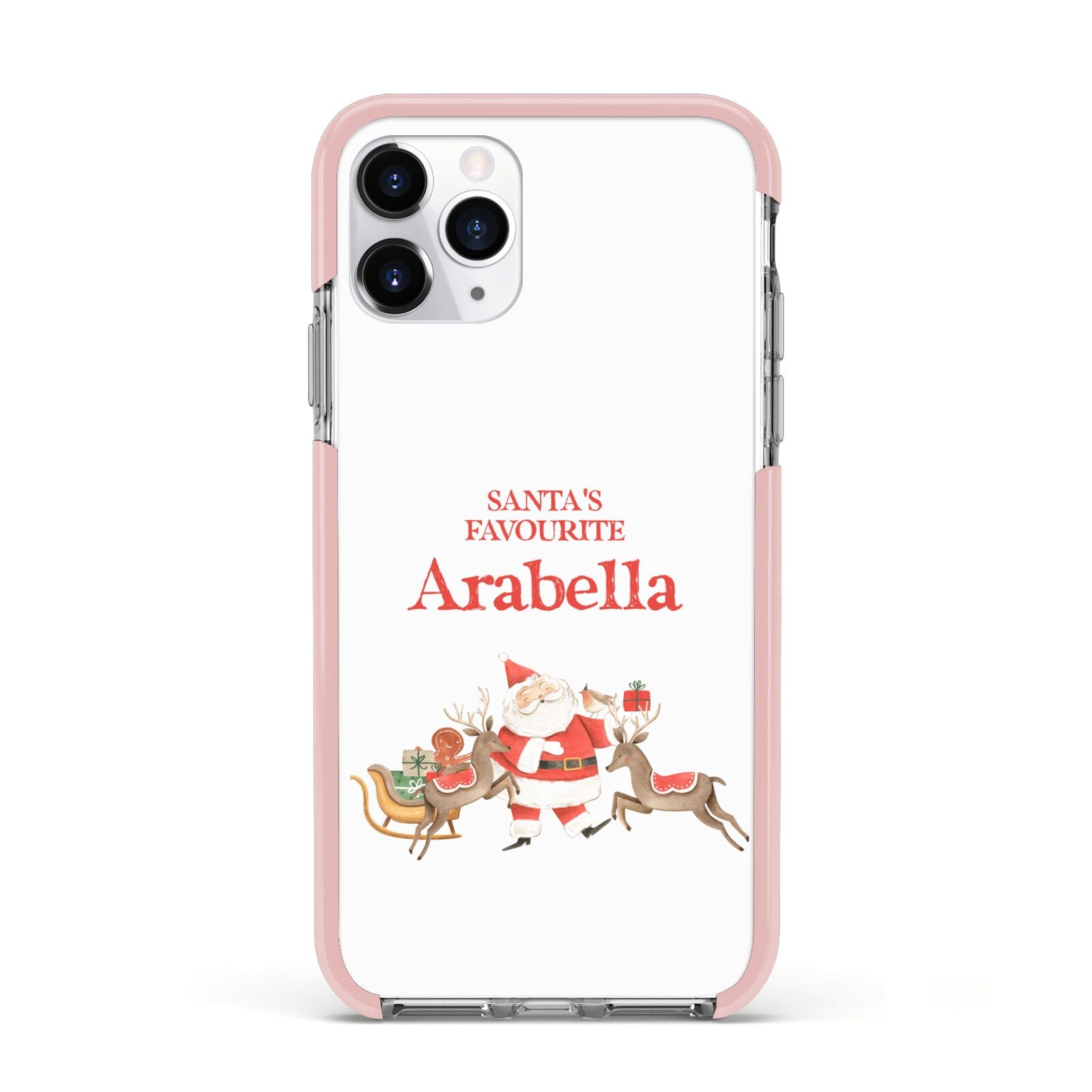 Santas Favourite Personalised Name Apple iPhone 11 Pro in Silver with Pink Impact Case