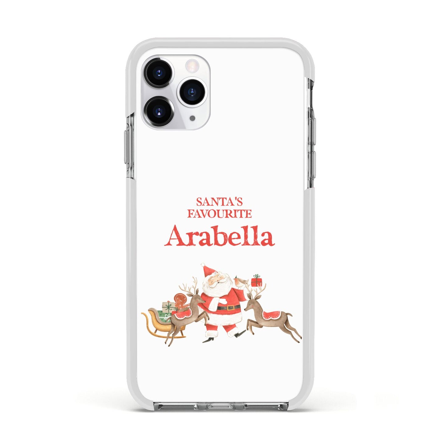 Santas Favourite Personalised Name Apple iPhone 11 Pro in Silver with White Impact Case