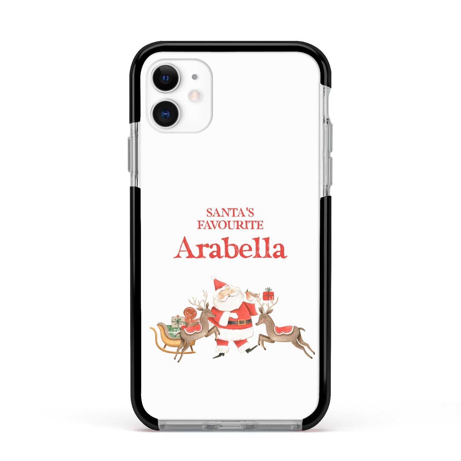 Santas Favourite Personalised Name Apple iPhone 11 in White with Black Impact Case