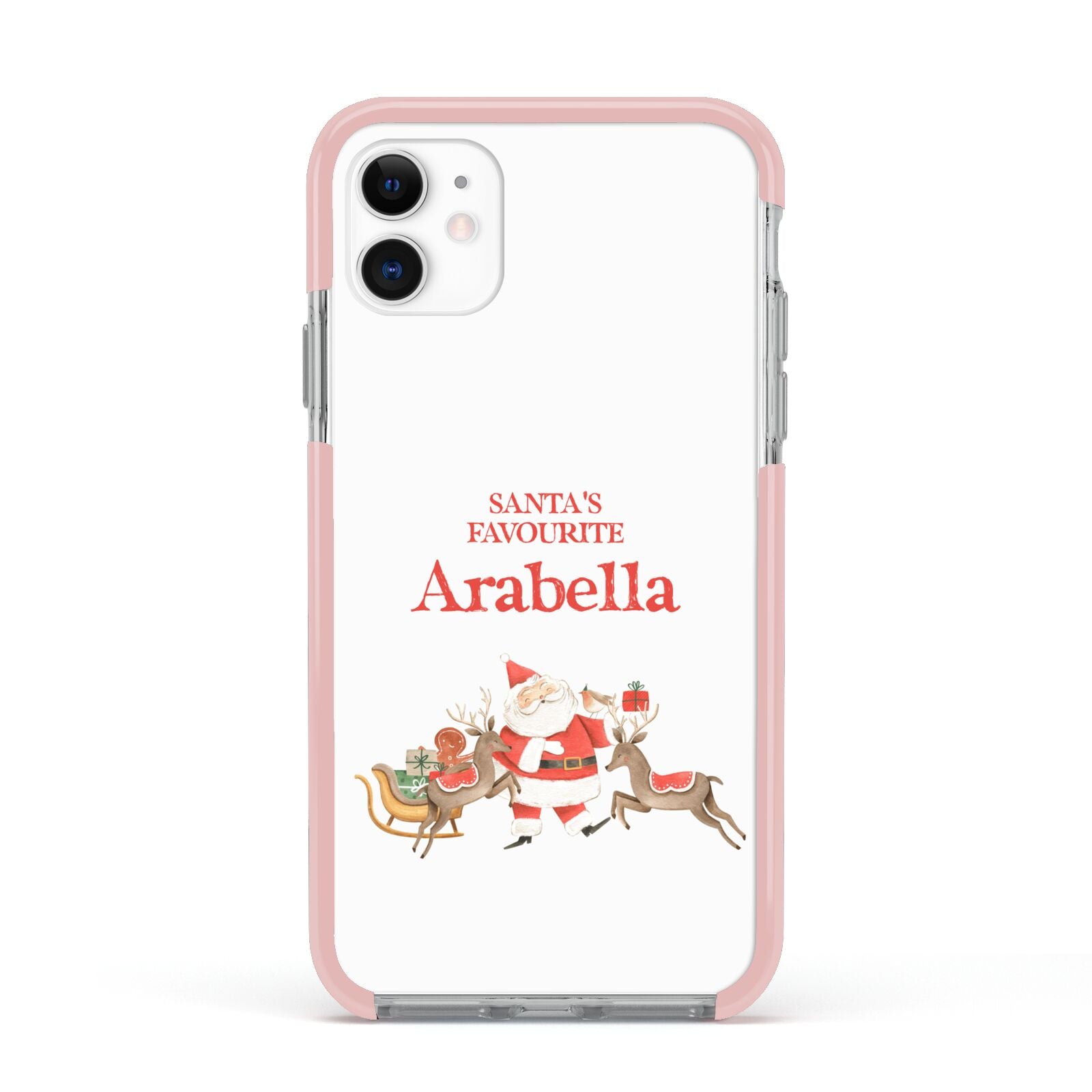 Santas Favourite Personalised Name Apple iPhone 11 in White with Pink Impact Case