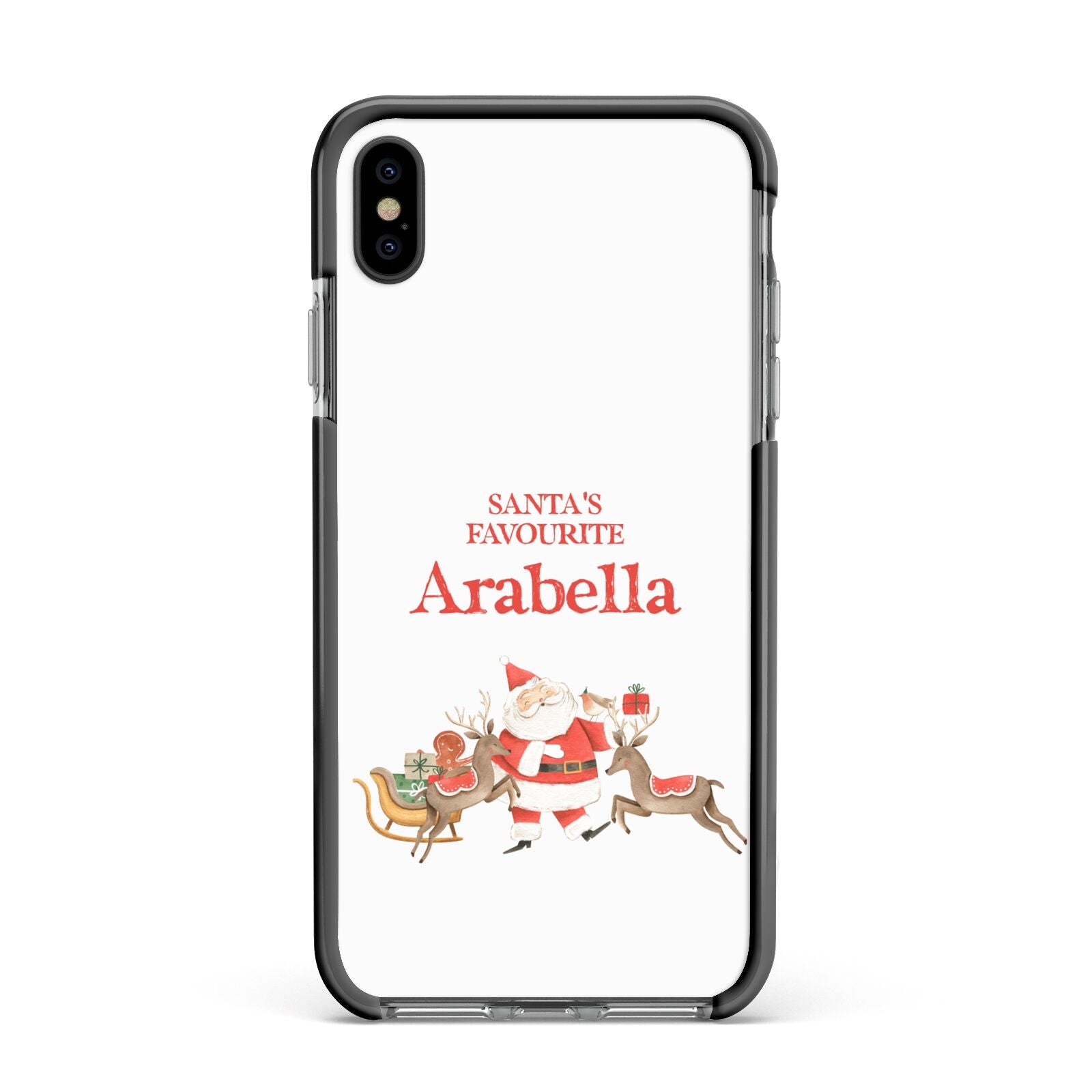 Santas Favourite Personalised Name Apple iPhone Xs Max Impact Case Black Edge on Black Phone