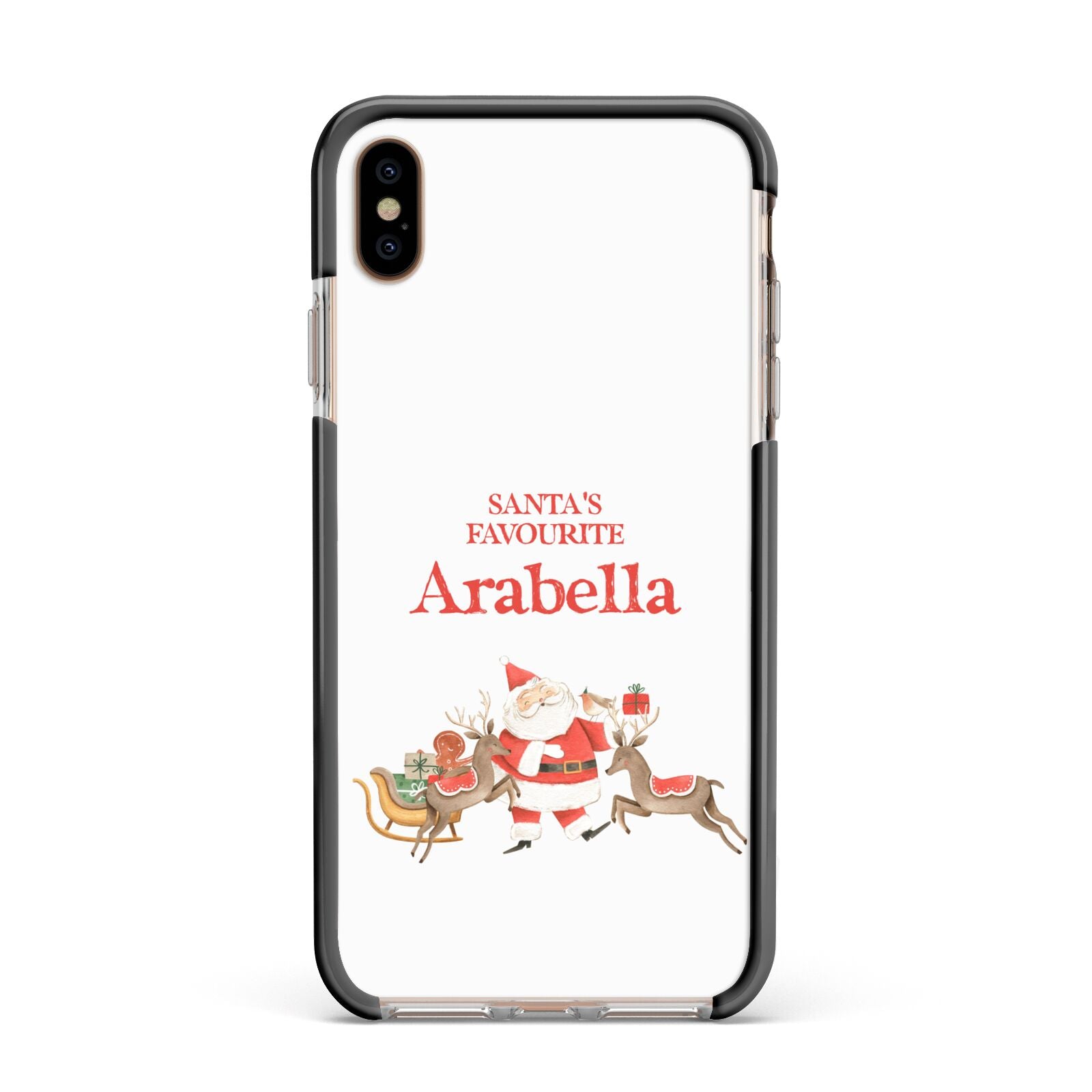 Santas Favourite Personalised Name Apple iPhone Xs Max Impact Case Black Edge on Gold Phone