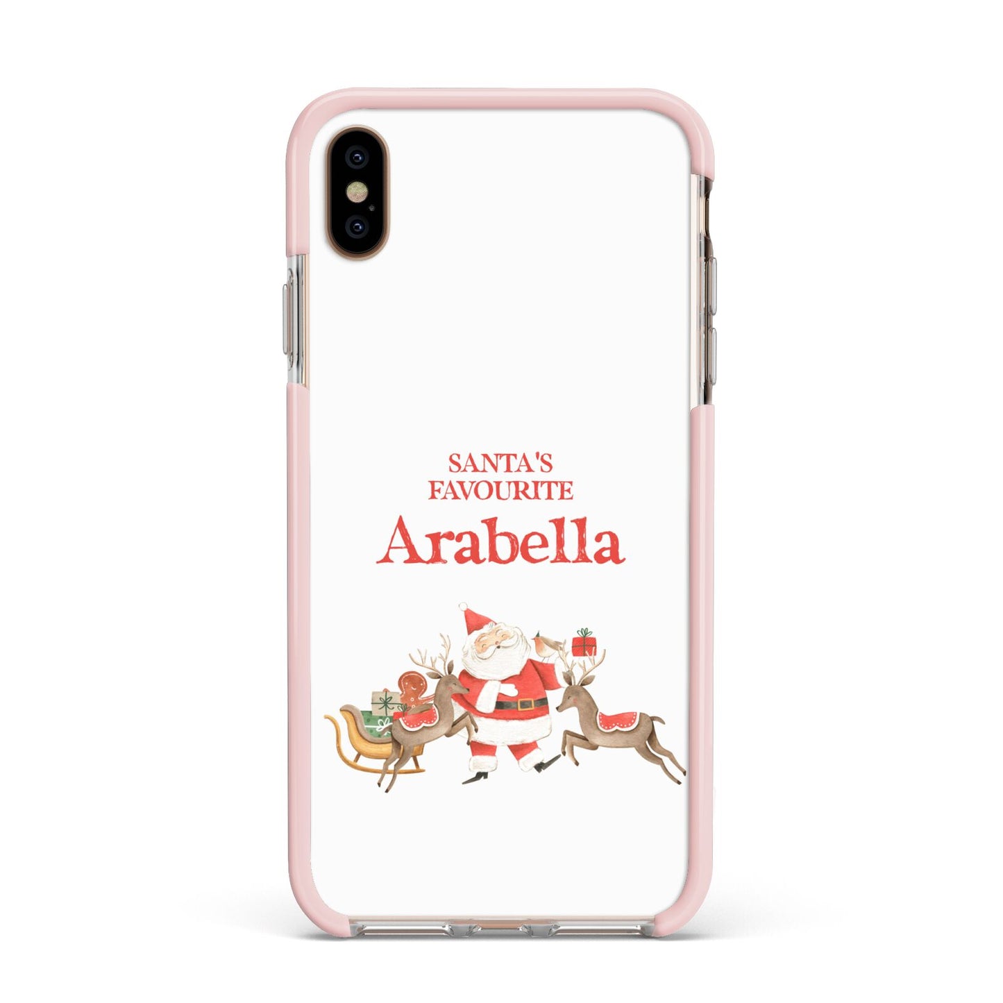 Santas Favourite Personalised Name Apple iPhone Xs Max Impact Case Pink Edge on Gold Phone