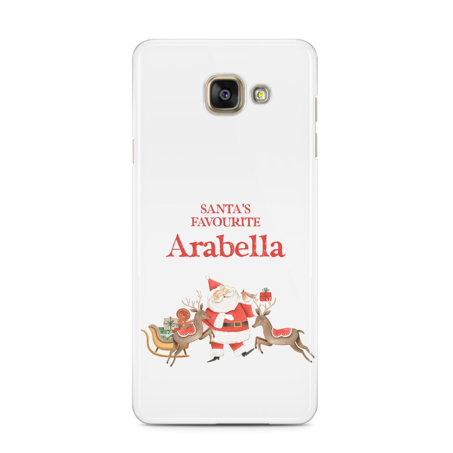 Santas Favourite Personalised Name Samsung Galaxy A3 2016 Case on gold phone