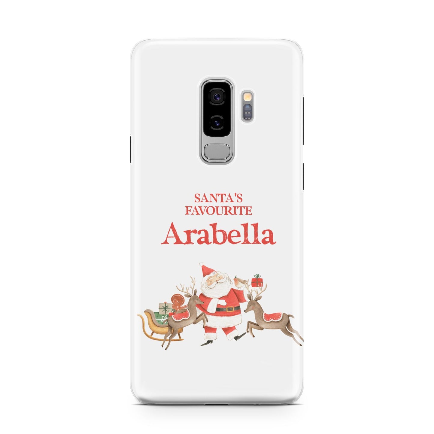 Santas Favourite Personalised Name Samsung Galaxy S9 Plus Case on Silver phone