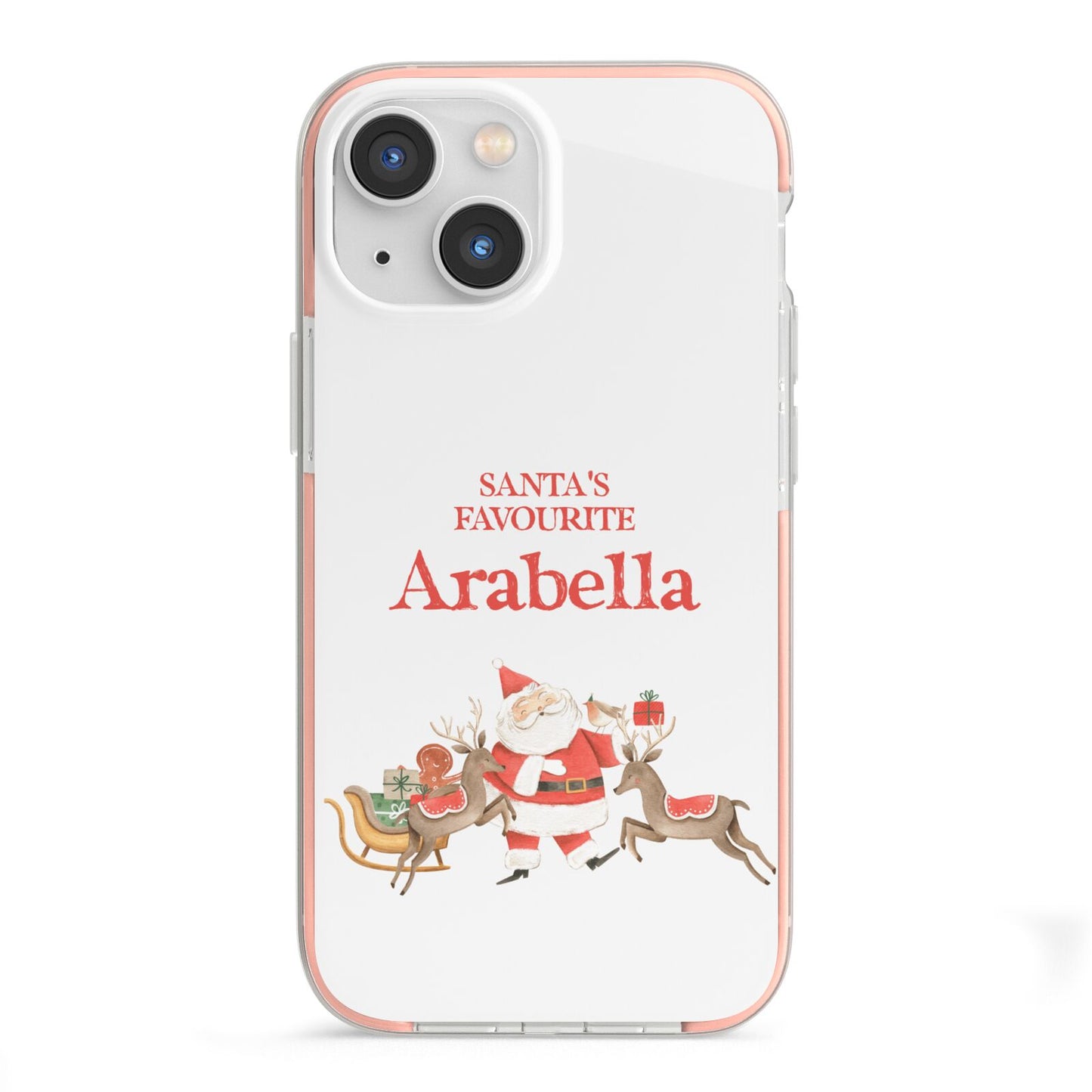 Santas Favourite Personalised Name iPhone 13 Mini TPU Impact Case with Pink Edges