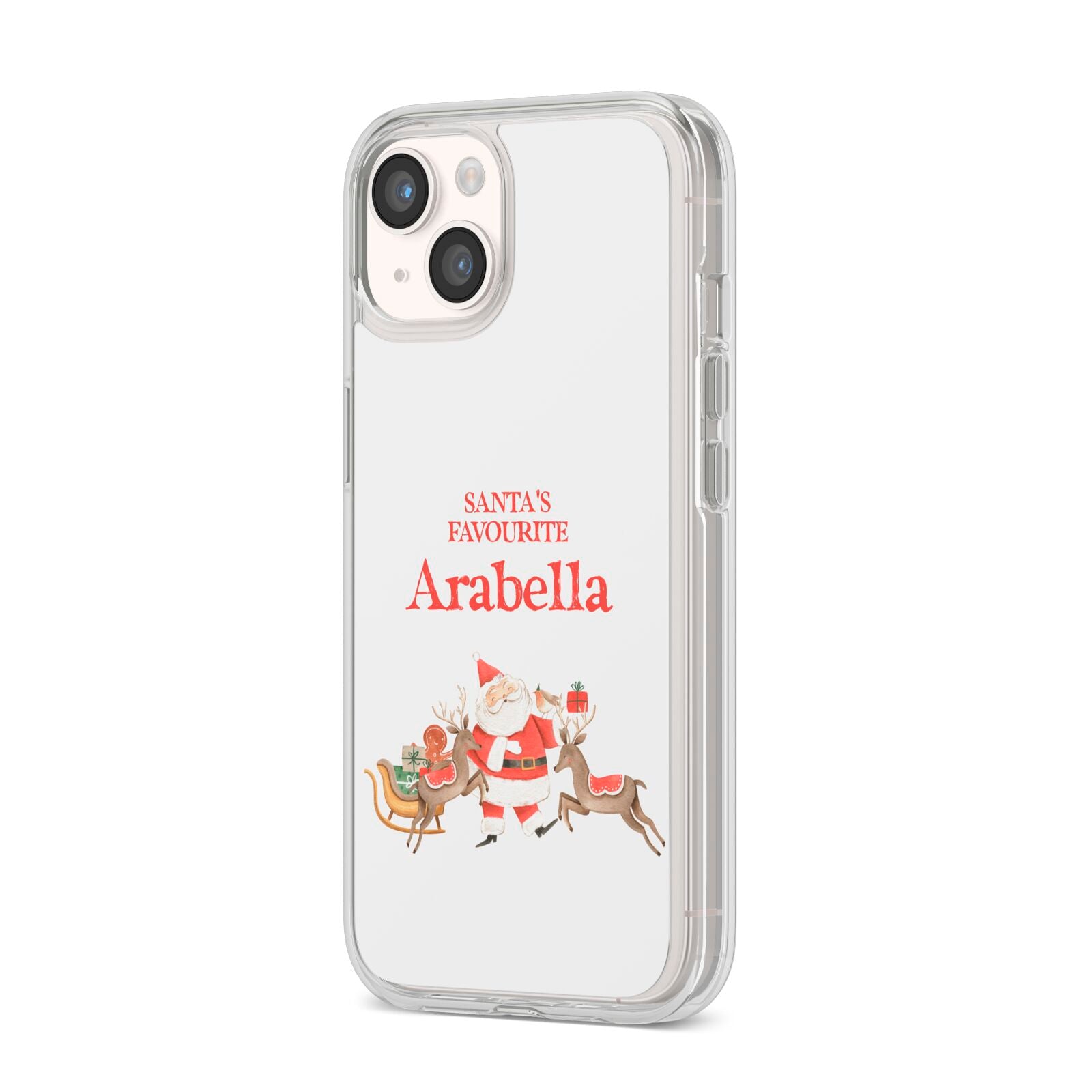 Santas Favourite Personalised Name iPhone 14 Clear Tough Case Starlight Angled Image