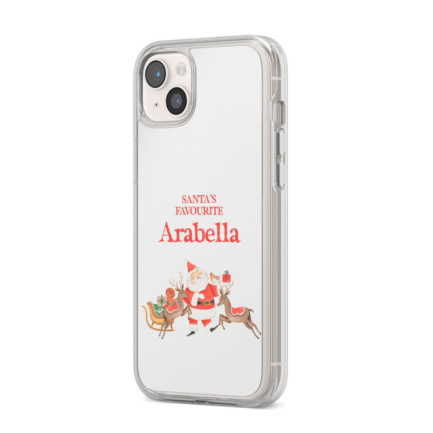 Santas Favourite Personalised Name iPhone 14 Plus Clear Tough Case Starlight Angled Image