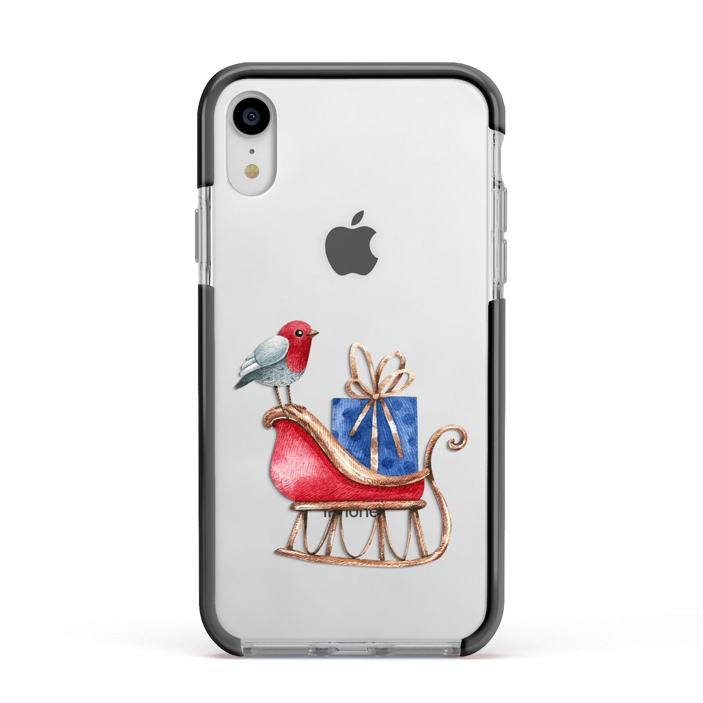 Santas Sleigh Apple iPhone XR Impact Case Black Edge on Silver Phone