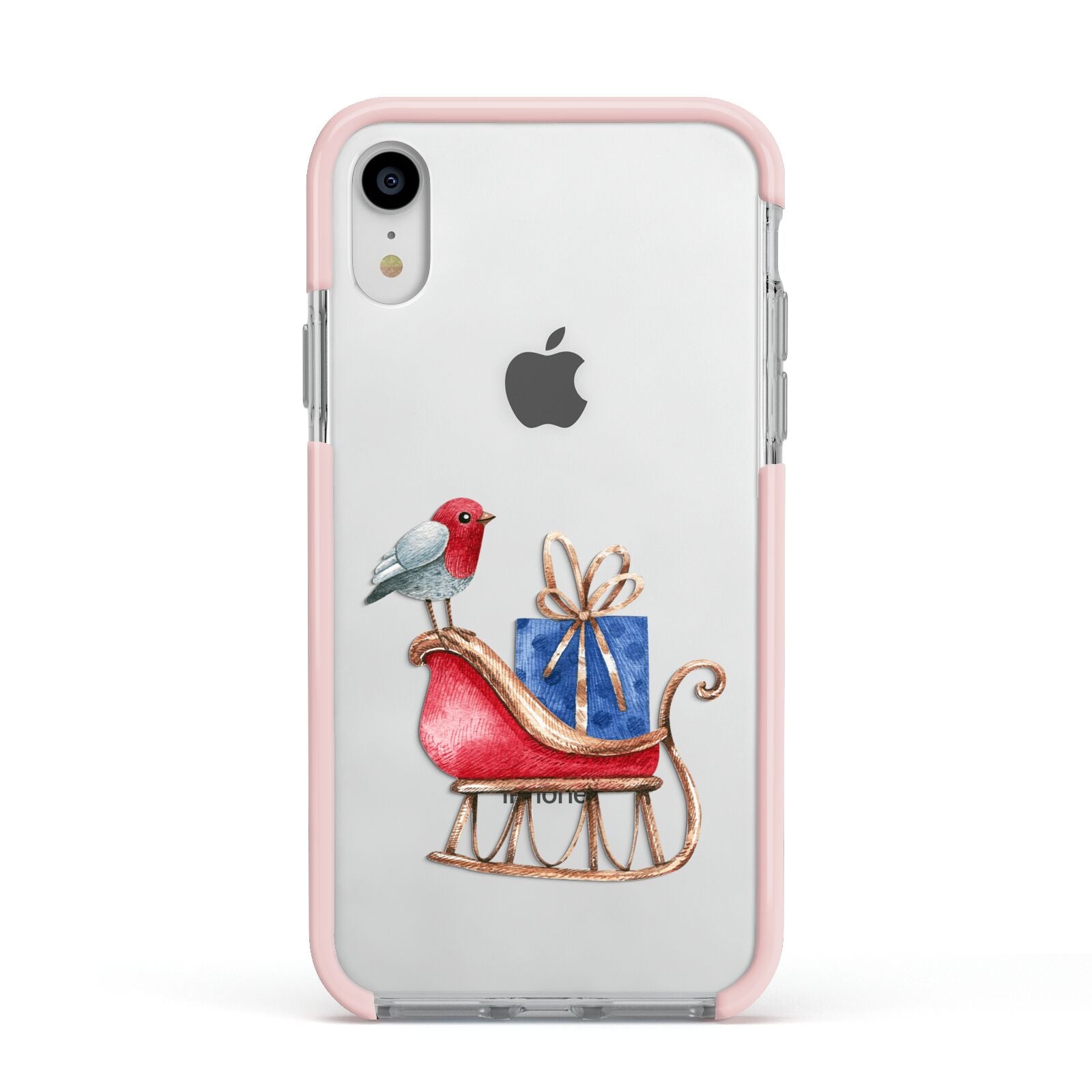 Santas Sleigh Apple iPhone XR Impact Case Pink Edge on Silver Phone