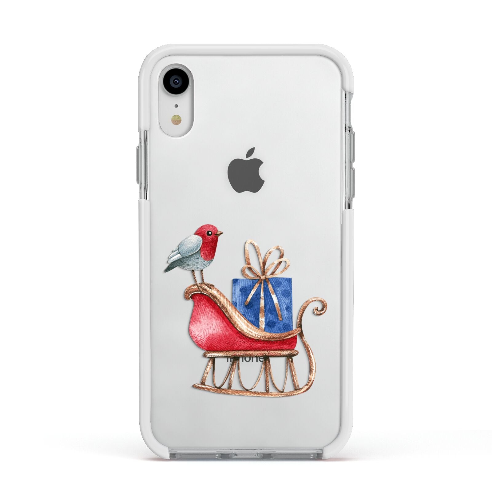 Santas Sleigh Apple iPhone XR Impact Case White Edge on Silver Phone