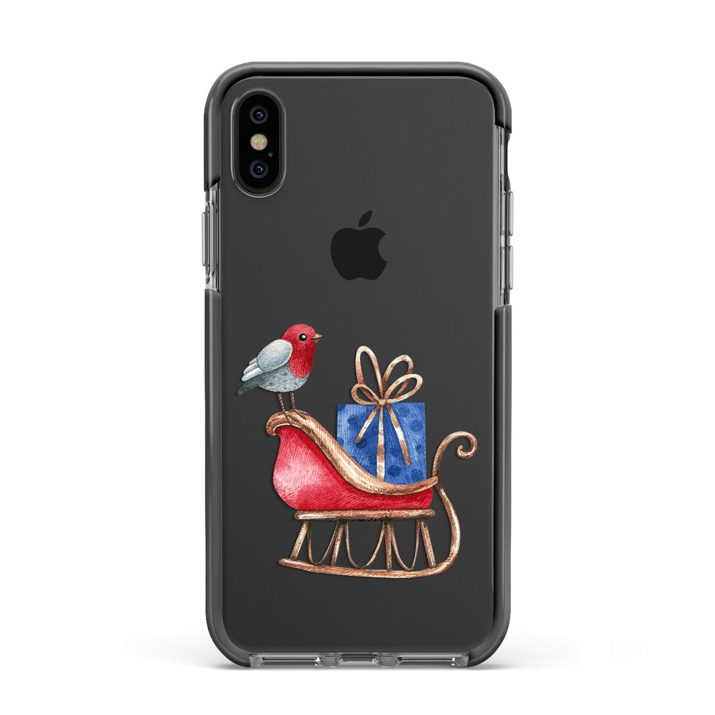 Santas Sleigh Apple iPhone Xs Impact Case Black Edge on Black Phone