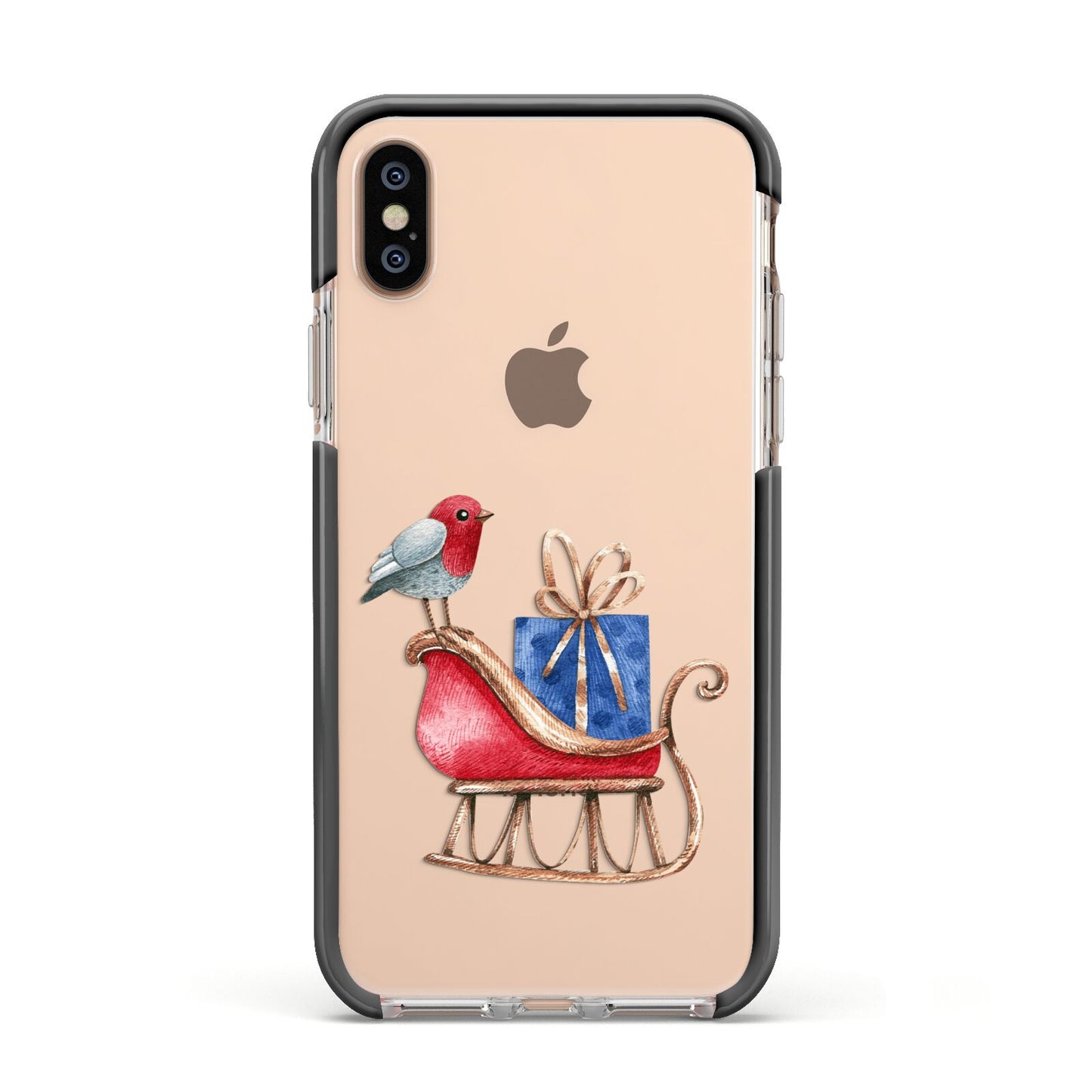 Santas Sleigh Apple iPhone Xs Impact Case Black Edge on Gold Phone