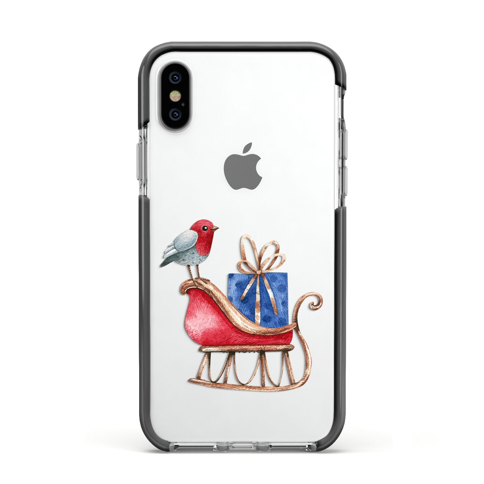 Santas Sleigh Apple iPhone Xs Impact Case Black Edge on Silver Phone