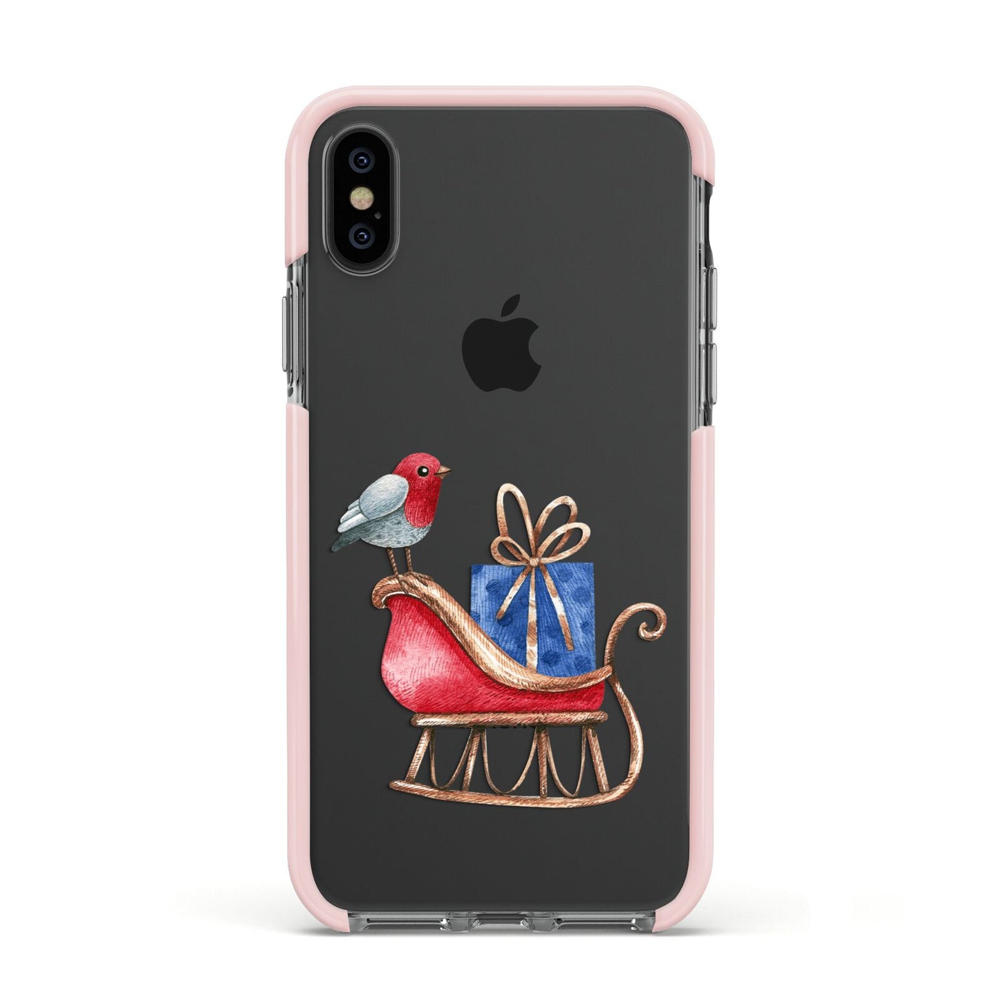 Santas Sleigh Apple iPhone Xs Impact Case Pink Edge on Black Phone