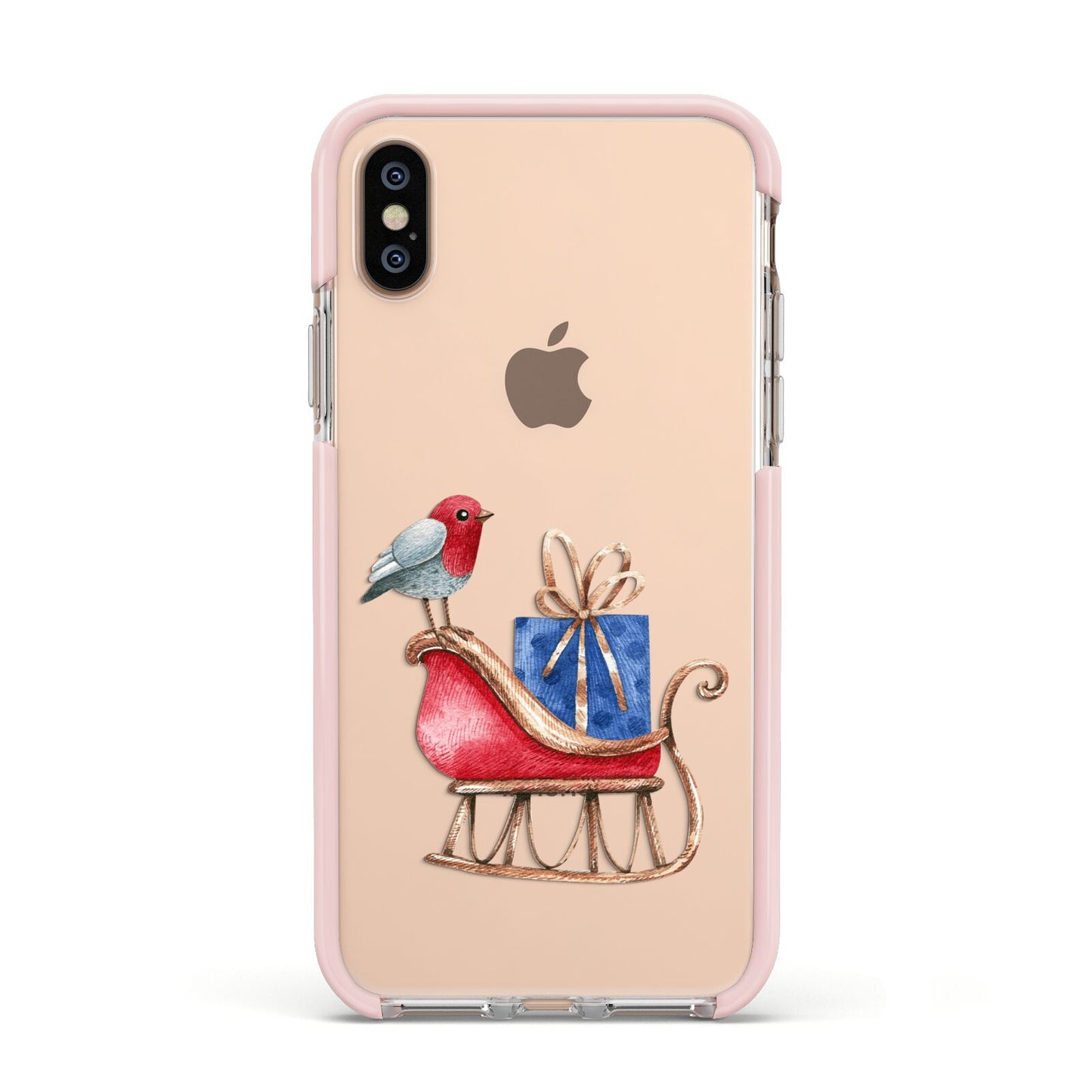 Santas Sleigh Apple iPhone Xs Impact Case Pink Edge on Gold Phone