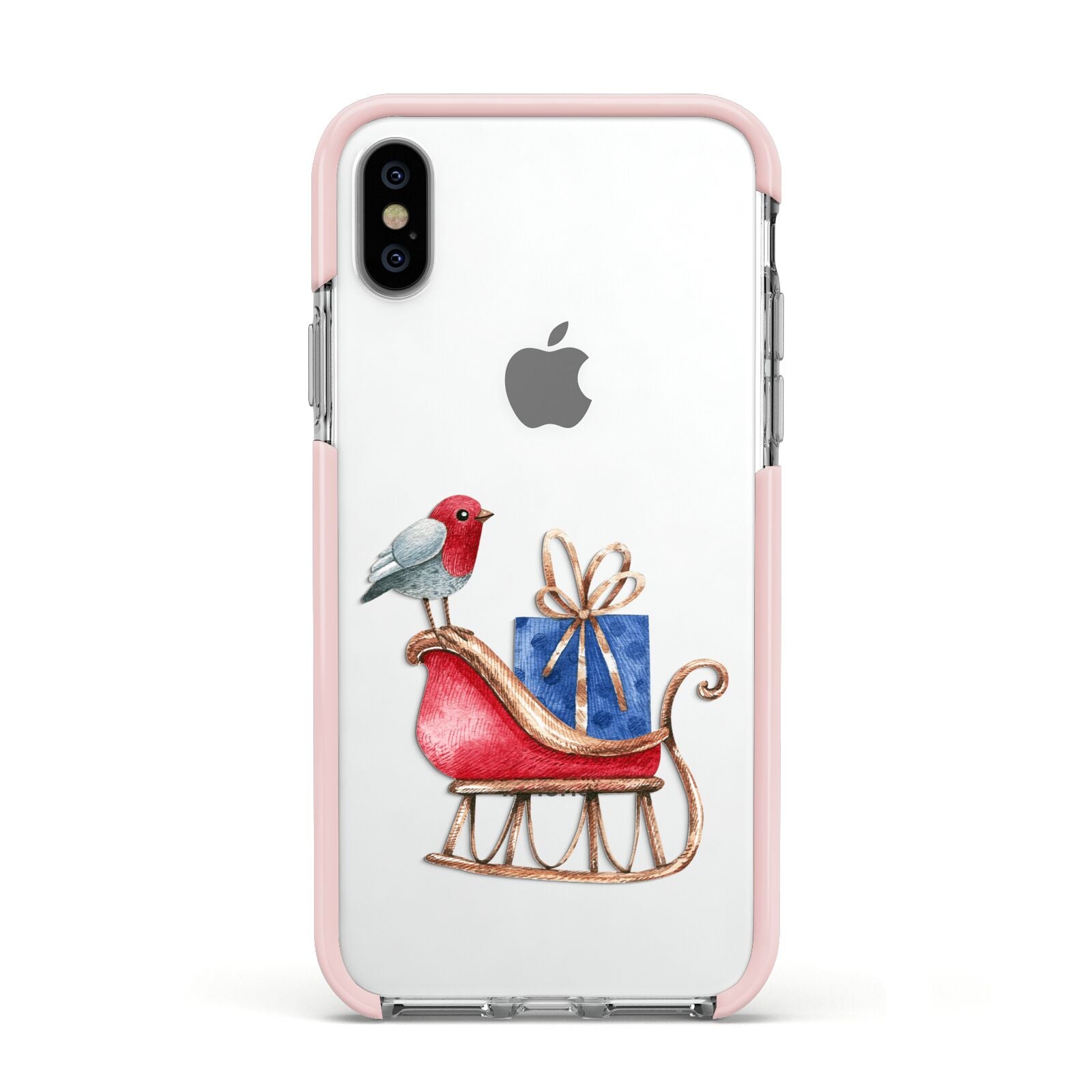 Santas Sleigh Apple iPhone Xs Impact Case Pink Edge on Silver Phone