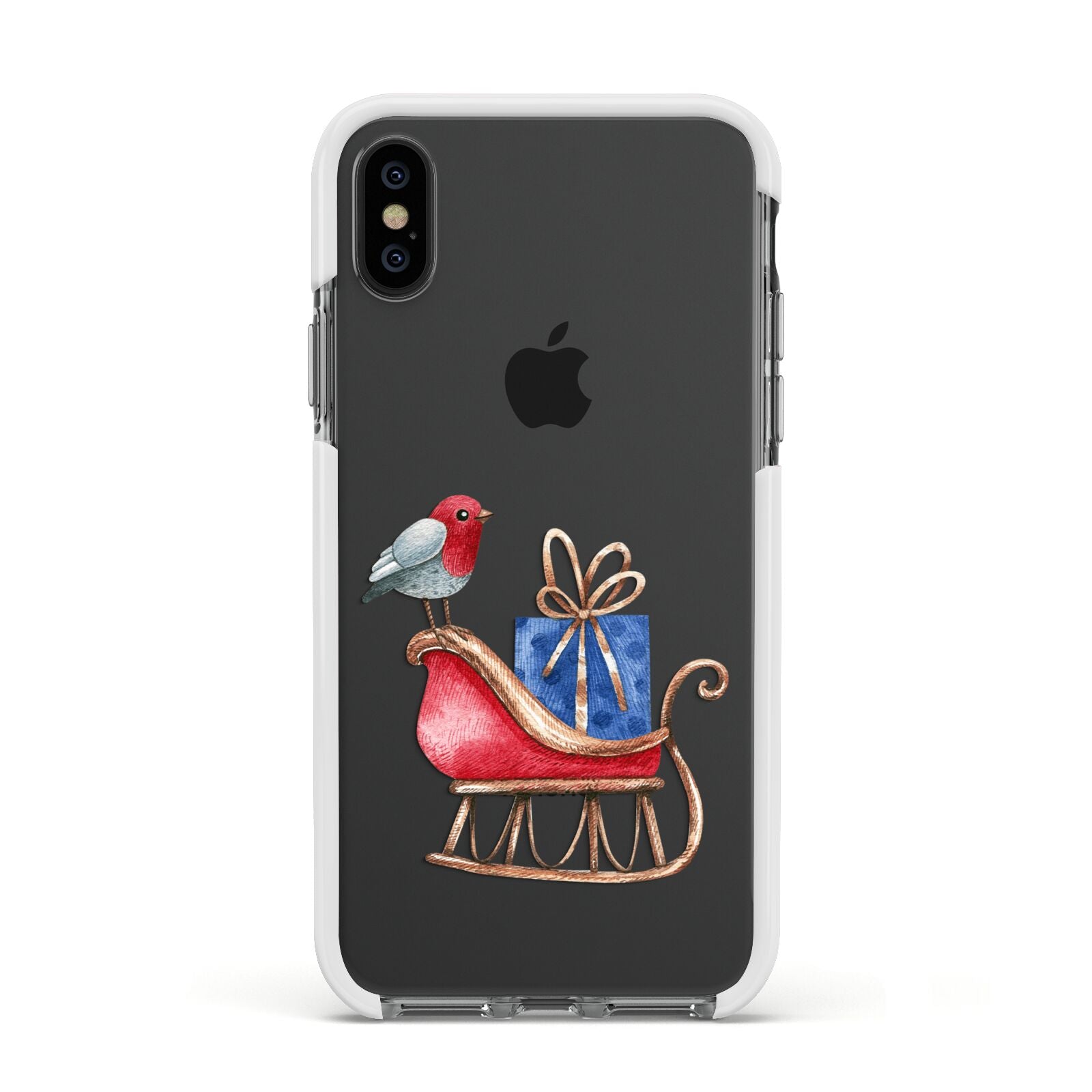 Santas Sleigh Apple iPhone Xs Impact Case White Edge on Black Phone