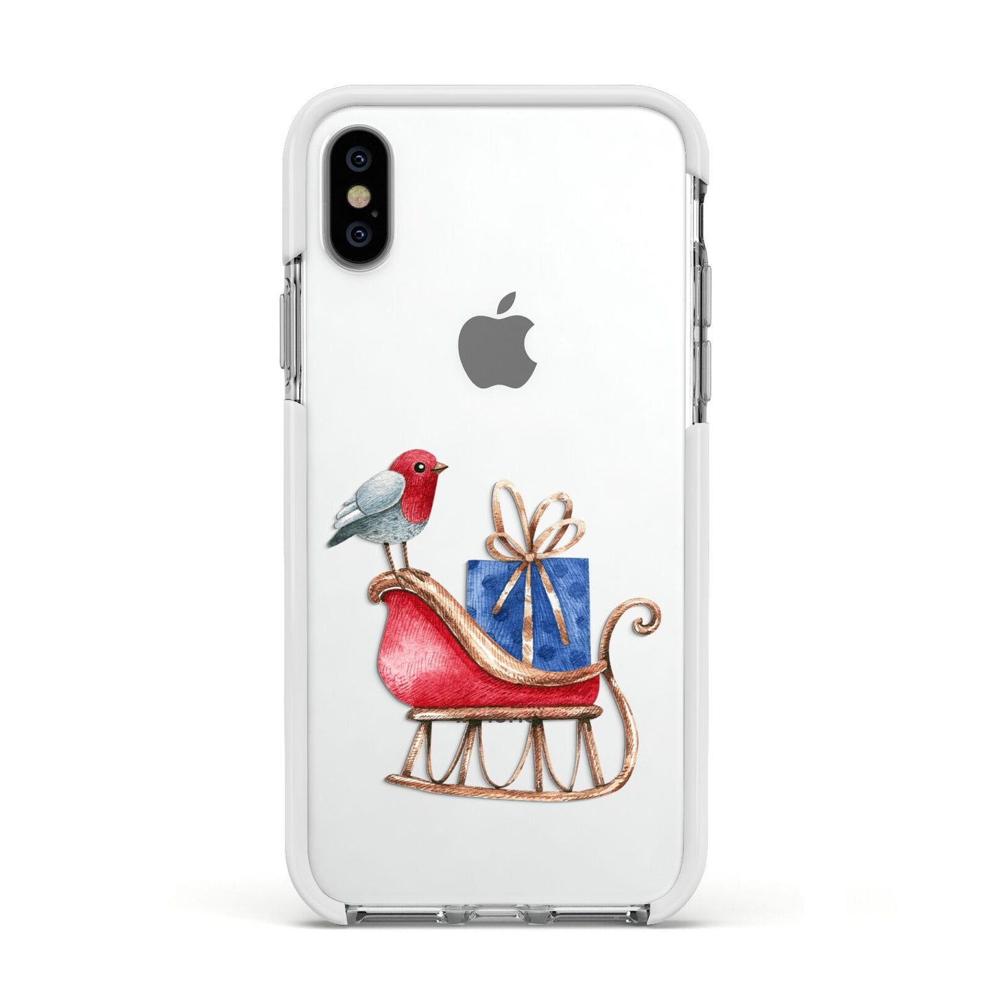 Santas Sleigh Apple iPhone Xs Impact Case White Edge on Silver Phone