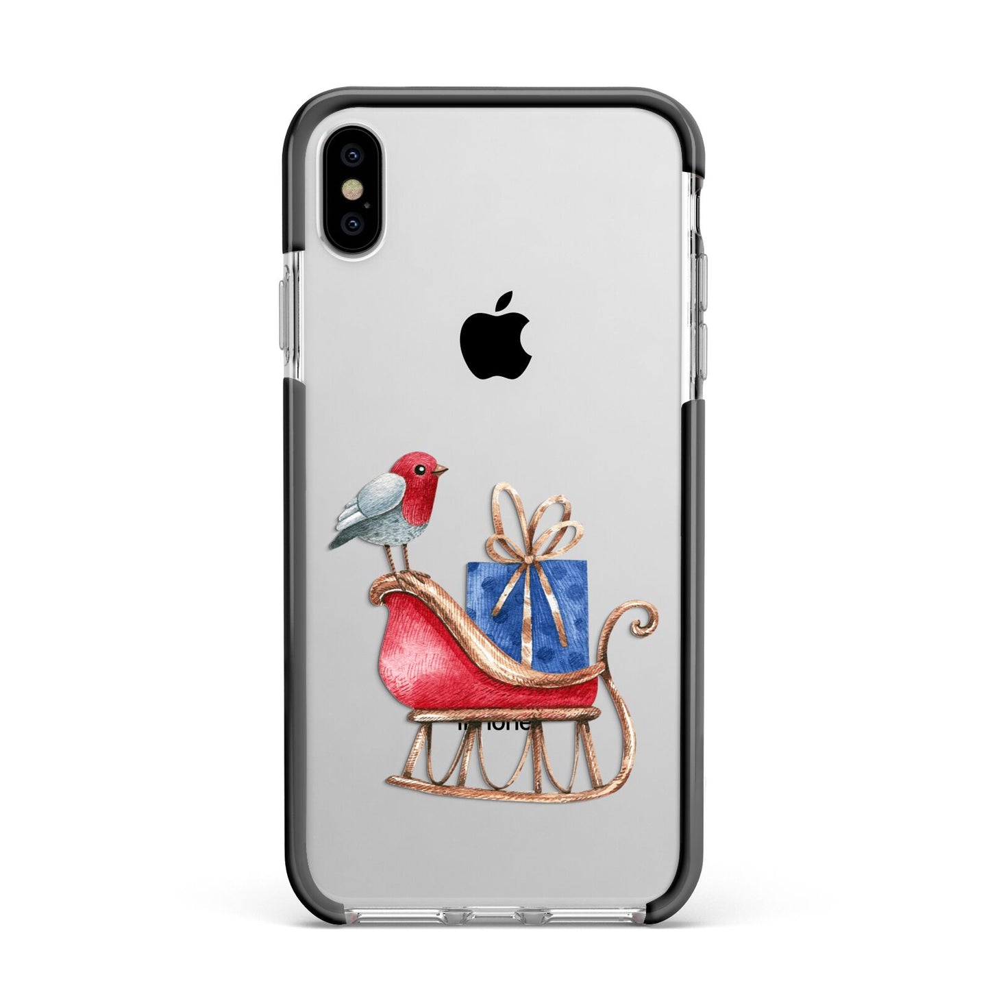 Santas Sleigh Apple iPhone Xs Max Impact Case Black Edge on Silver Phone