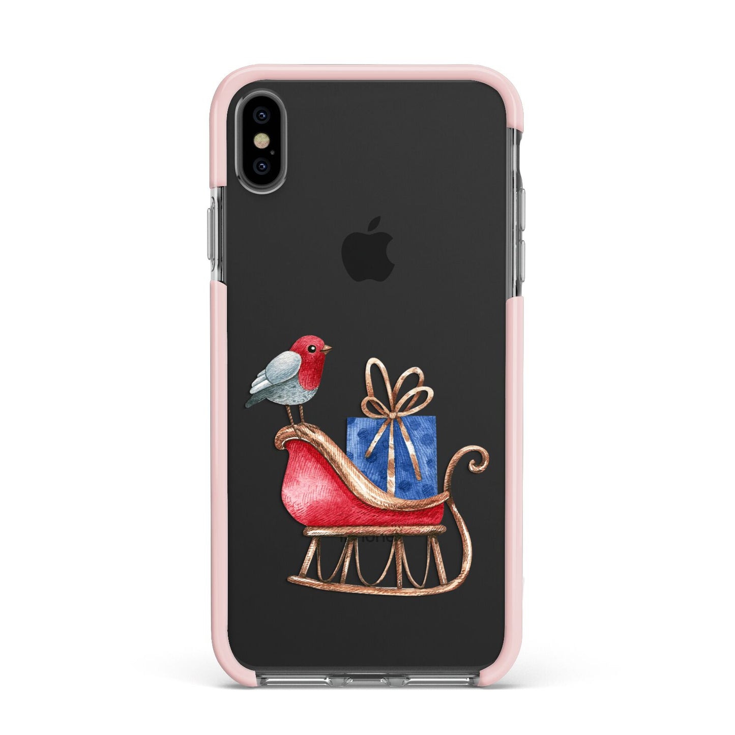 Santas Sleigh Apple iPhone Xs Max Impact Case Pink Edge on Black Phone