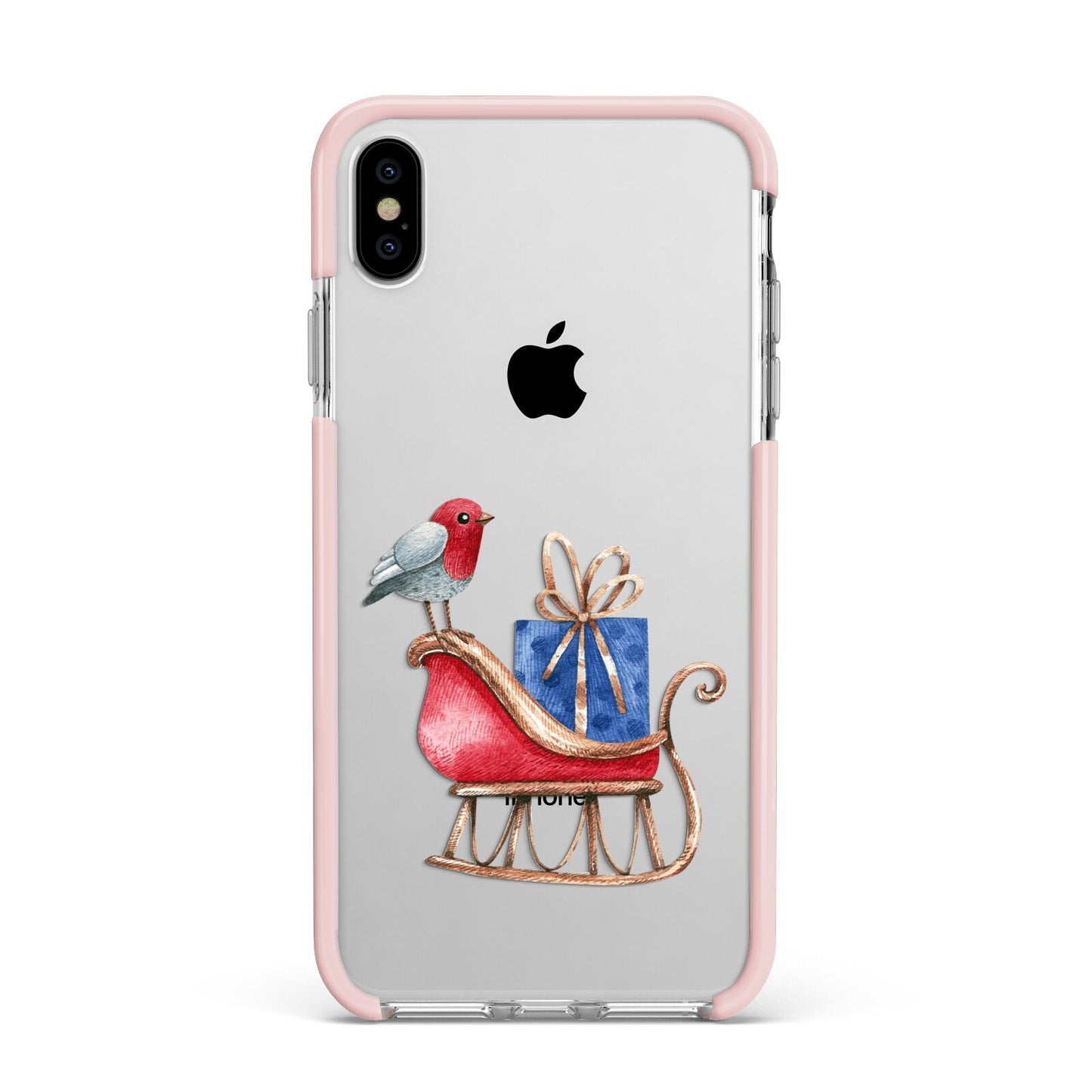 Santas Sleigh Apple iPhone Xs Max Impact Case Pink Edge on Silver Phone