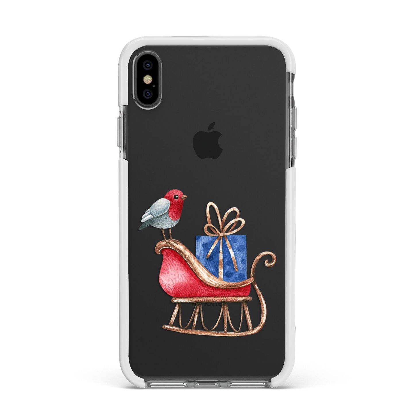 Santas Sleigh Apple iPhone Xs Max Impact Case White Edge on Black Phone