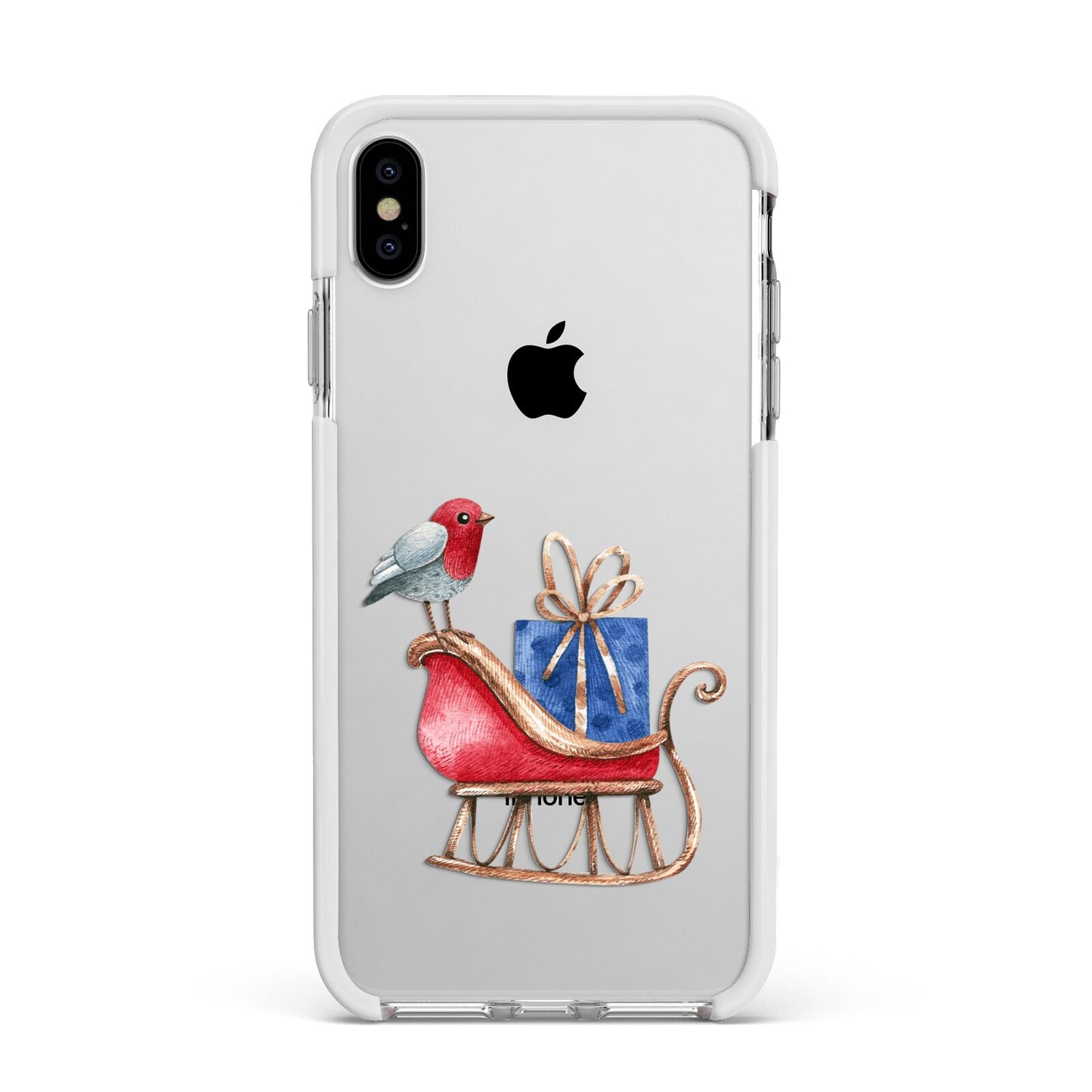 Santas Sleigh Apple iPhone Xs Max Impact Case White Edge on Silver Phone