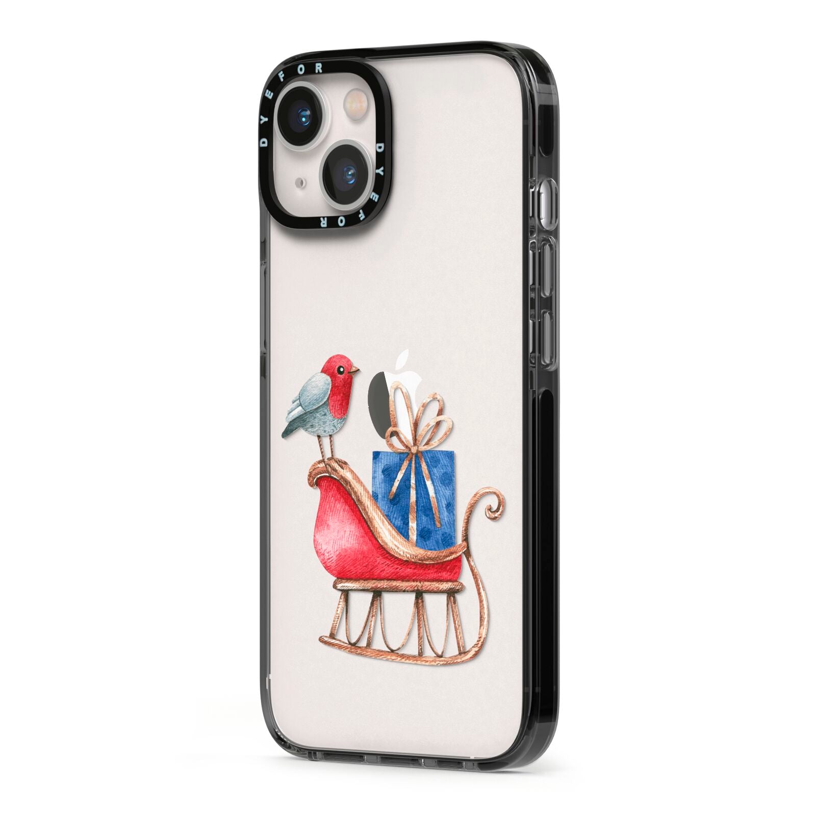 Santas Sleigh iPhone 13 Black Impact Case Side Angle on Silver phone