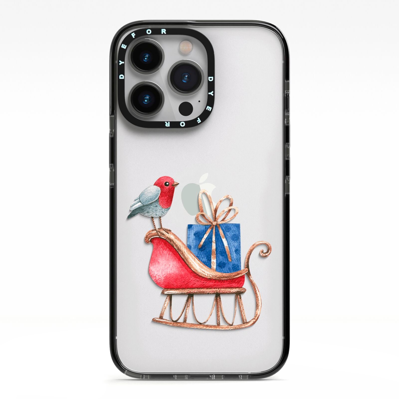 Santas Sleigh iPhone 13 Pro Black Impact Case on Silver phone