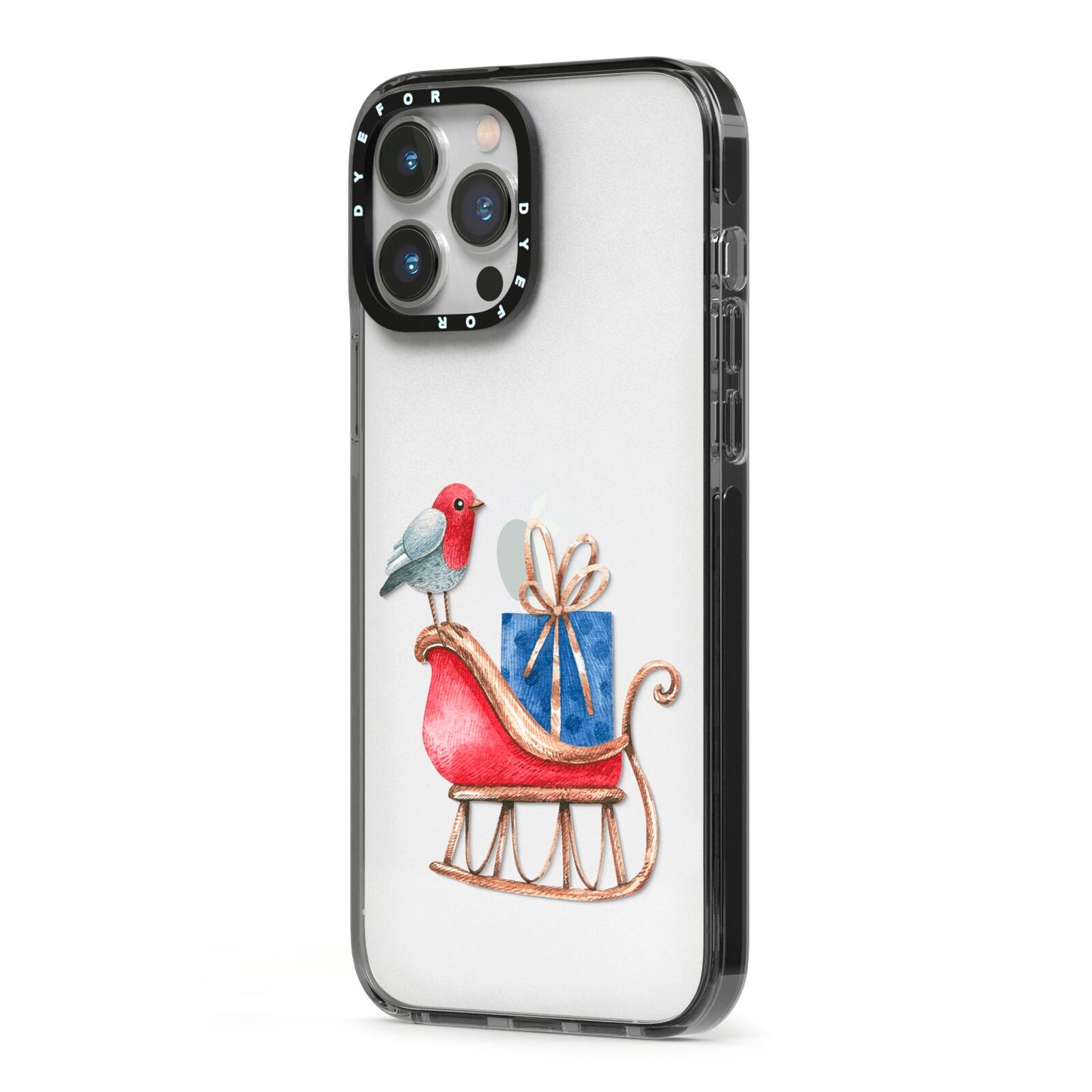 Santas Sleigh iPhone 13 Pro Max Black Impact Case Side Angle on Silver phone