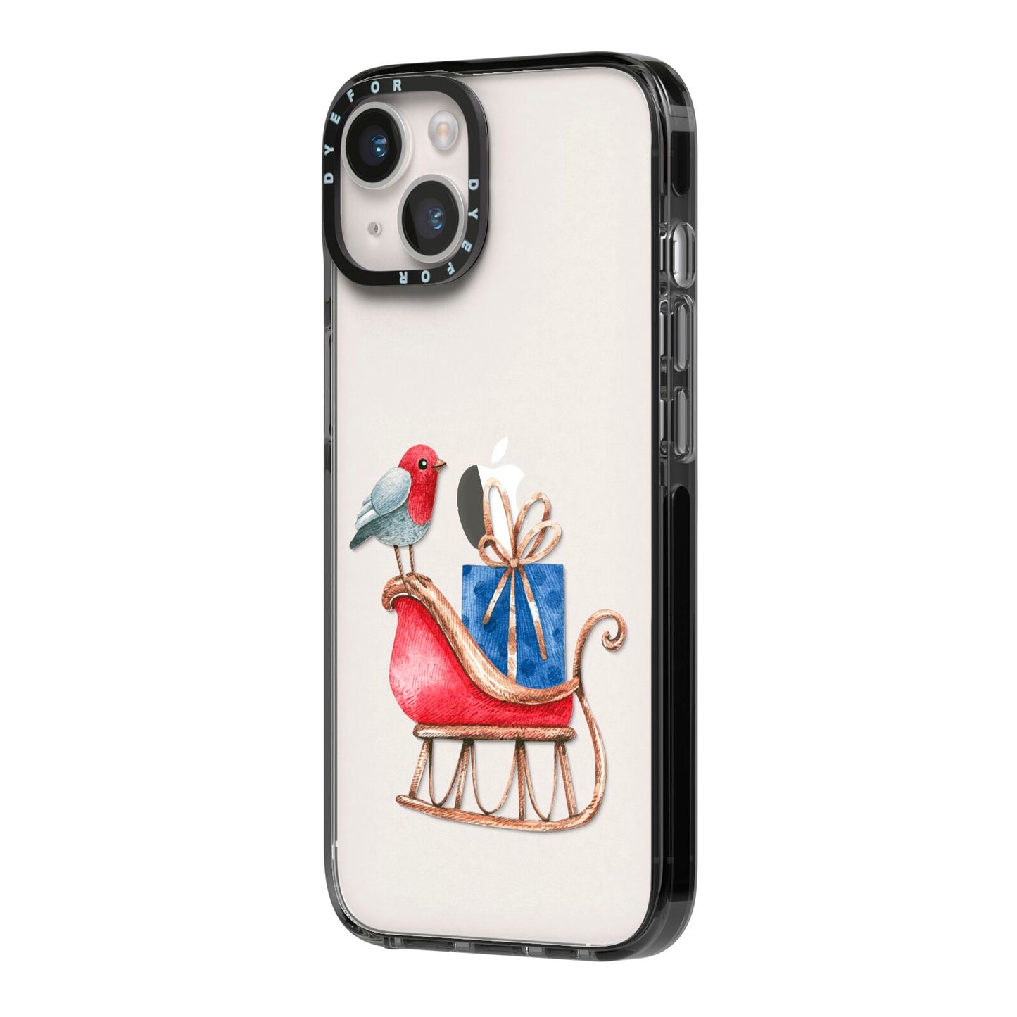 Santas Sleigh iPhone 14 Black Impact Case Side Angle on Silver phone