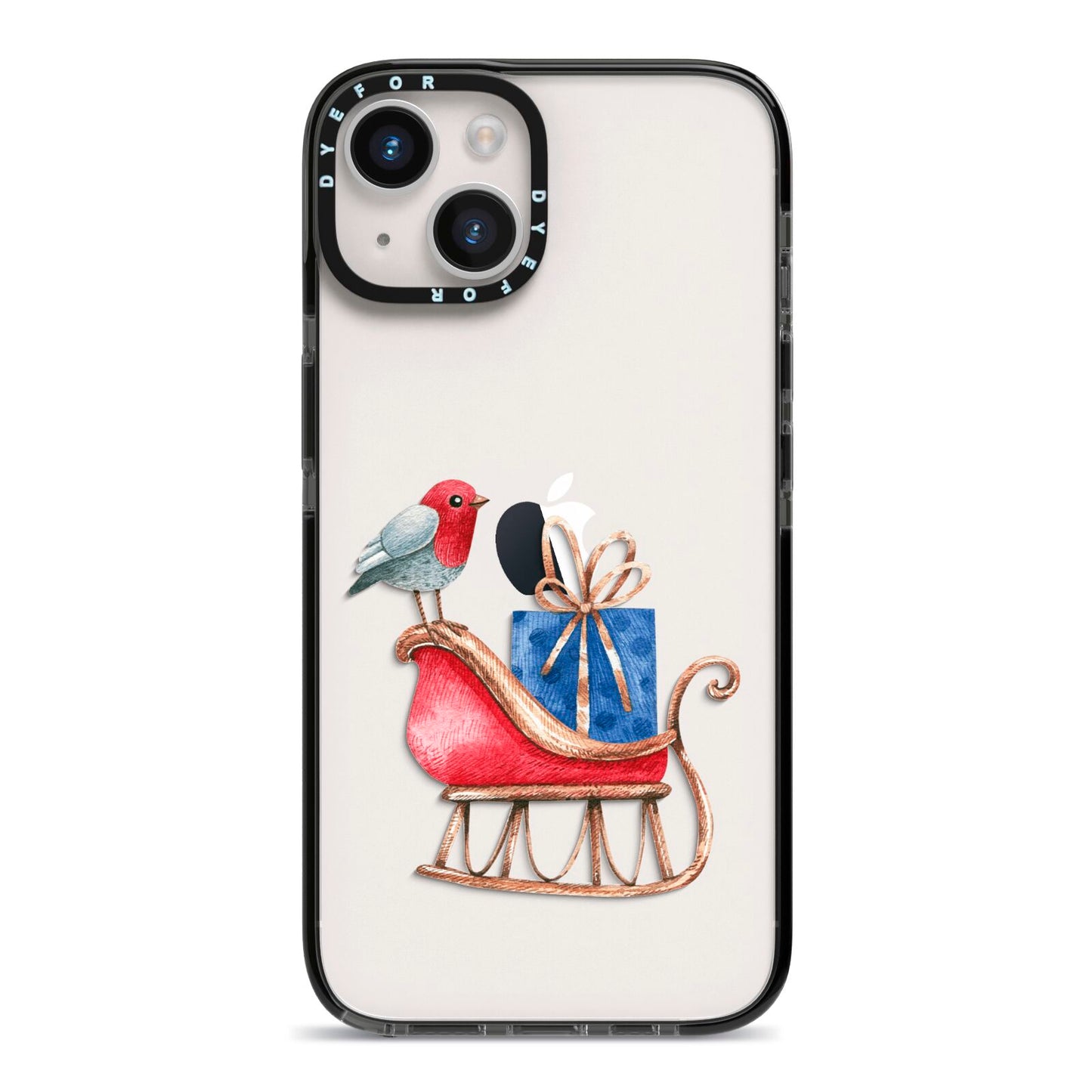 Santas Sleigh iPhone 14 Black Impact Case on Silver phone