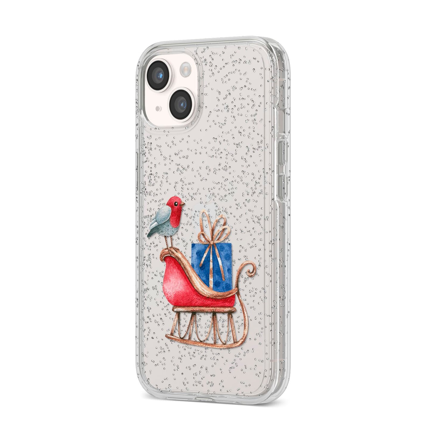 Santas Sleigh iPhone 14 Glitter Tough Case Starlight Angled Image