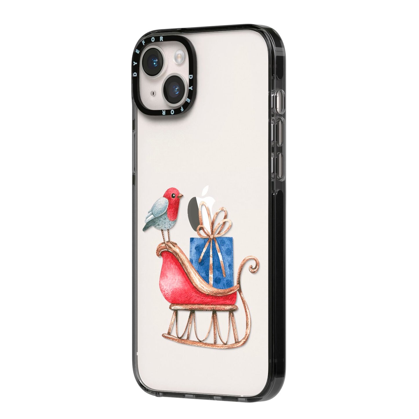 Santas Sleigh iPhone 14 Plus Black Impact Case Side Angle on Silver phone