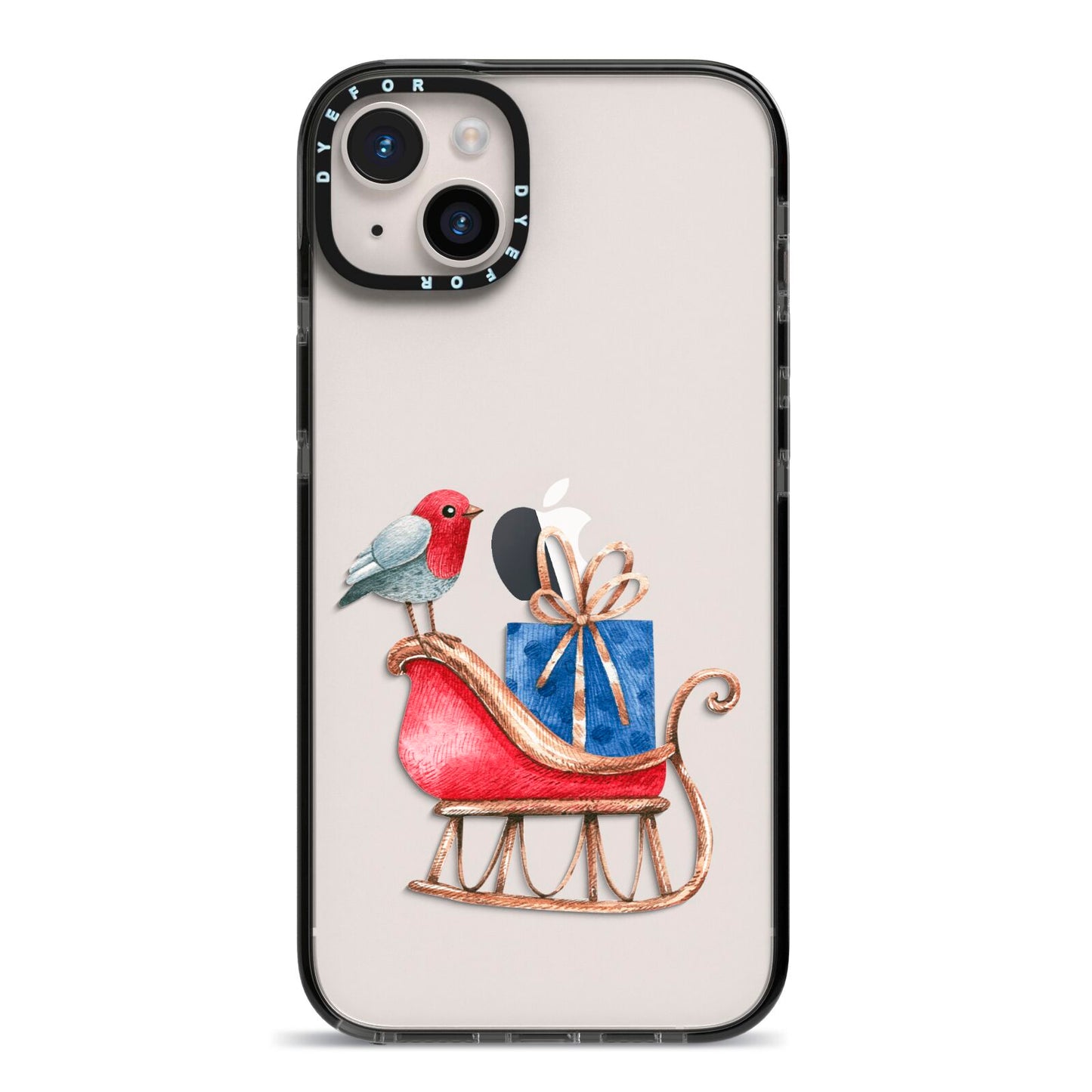 Santas Sleigh iPhone 14 Plus Black Impact Case on Silver phone