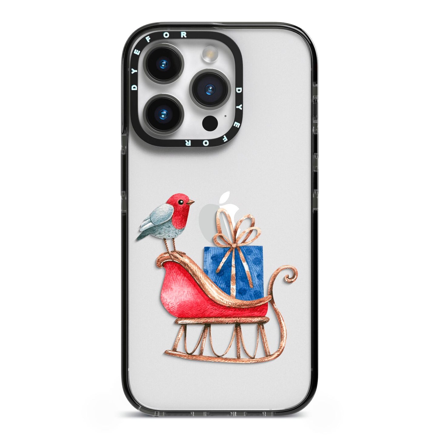 Santas Sleigh iPhone 14 Pro Black Impact Case on Silver phone