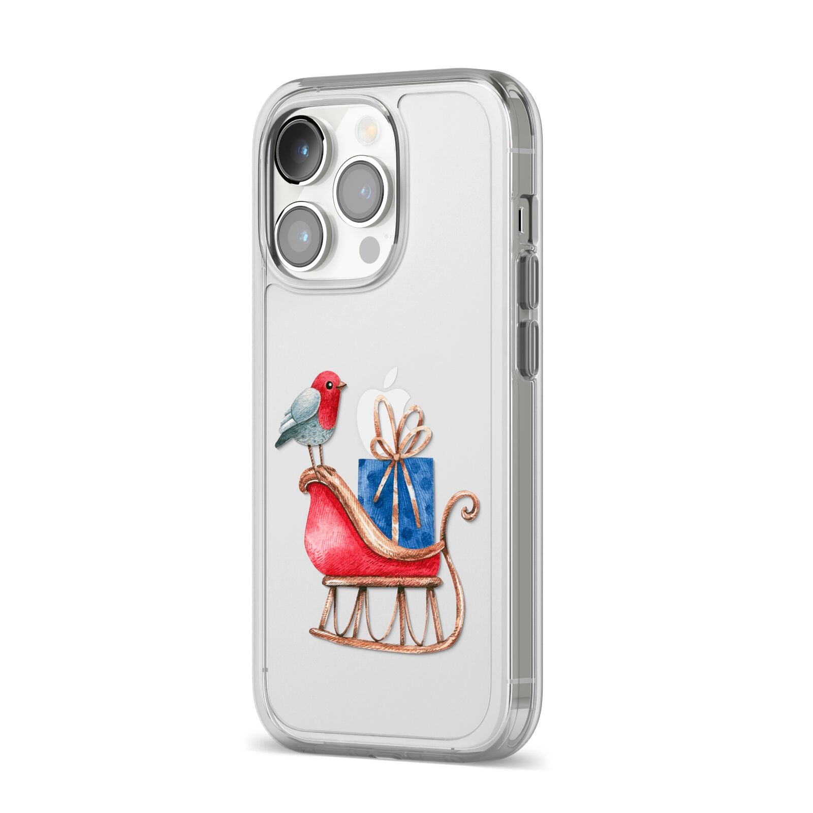 Santas Sleigh iPhone 14 Pro Clear Tough Case Silver Angled Image