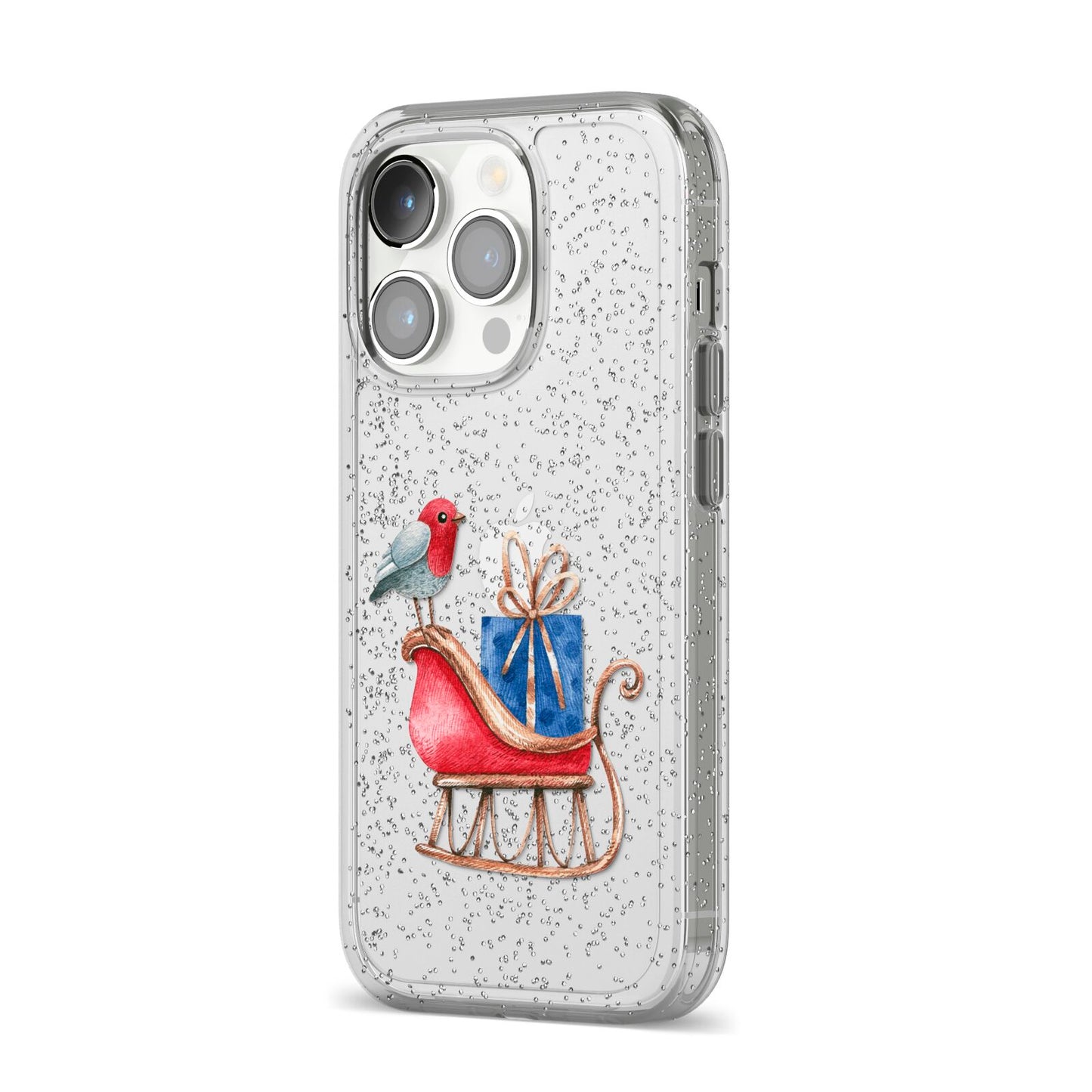 Santas Sleigh iPhone 14 Pro Glitter Tough Case Silver Angled Image