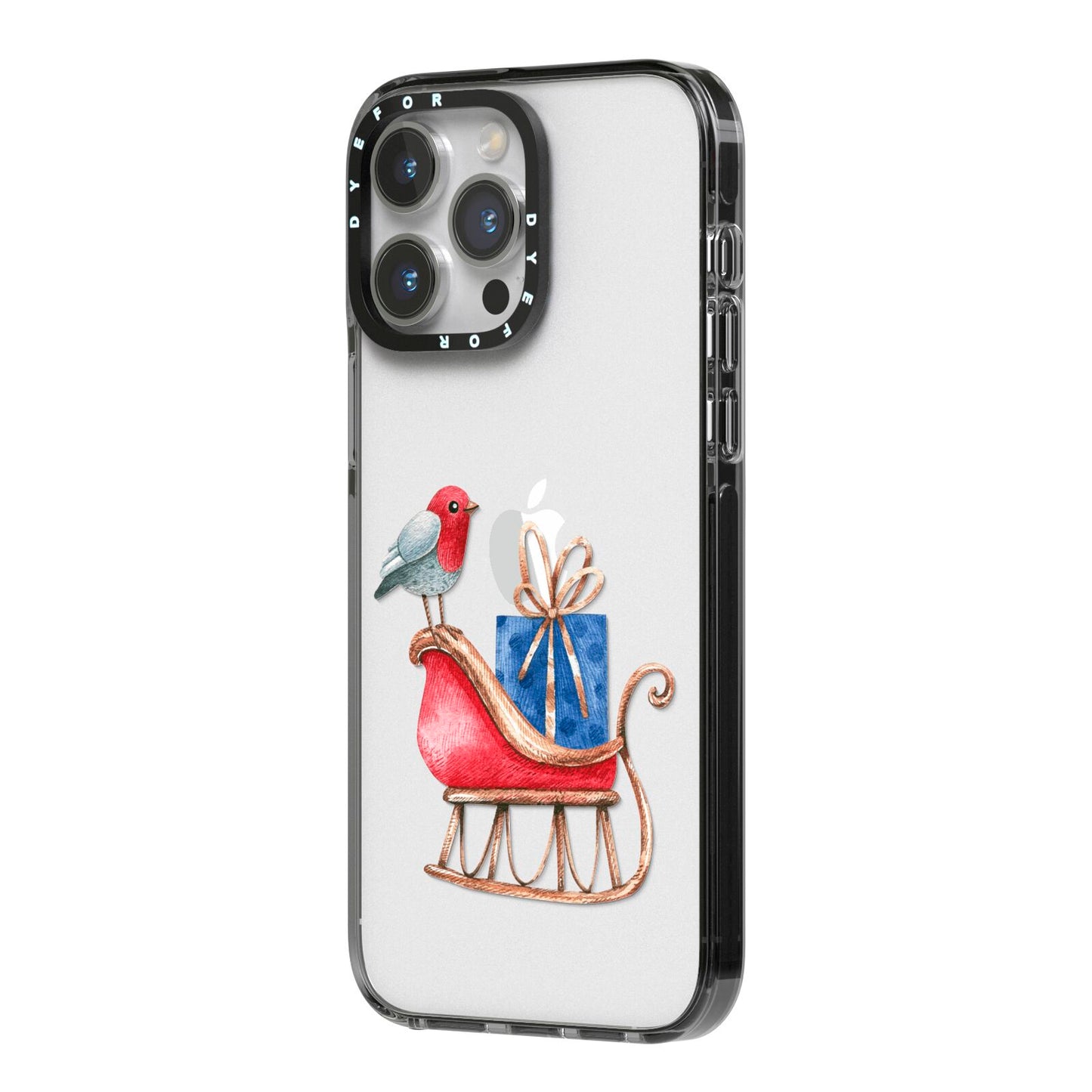 Santas Sleigh iPhone 14 Pro Max Black Impact Case Side Angle on Silver phone