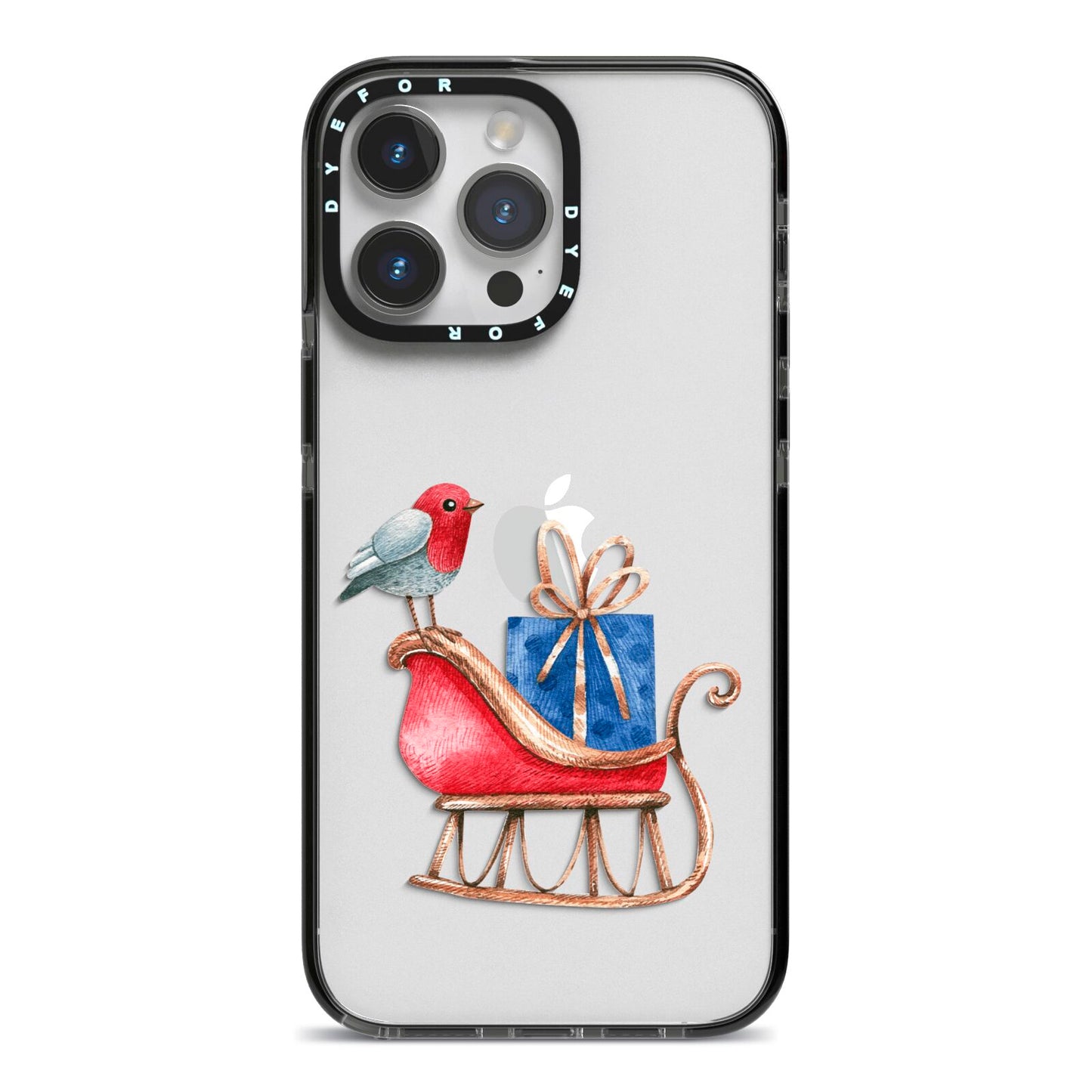 Santas Sleigh iPhone 14 Pro Max Black Impact Case on Silver phone