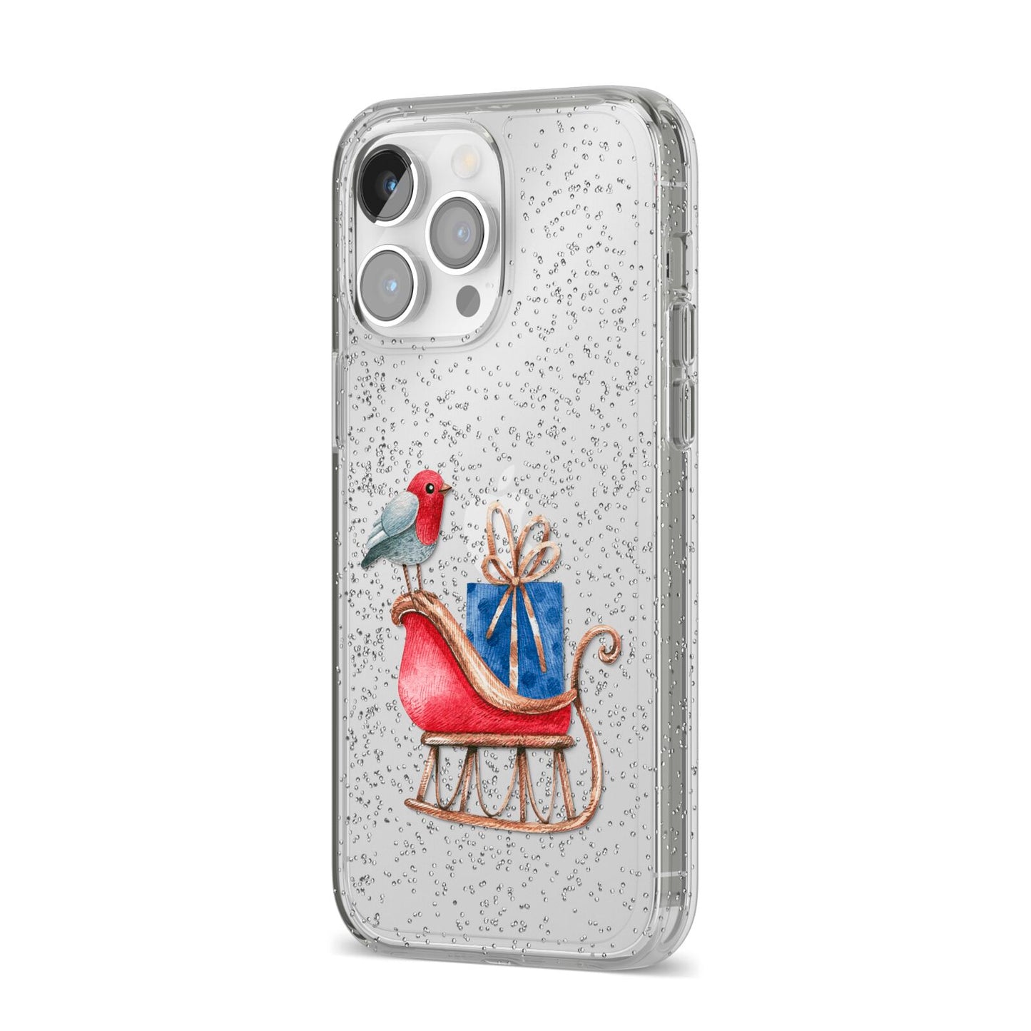 Santas Sleigh iPhone 14 Pro Max Glitter Tough Case Silver Angled Image