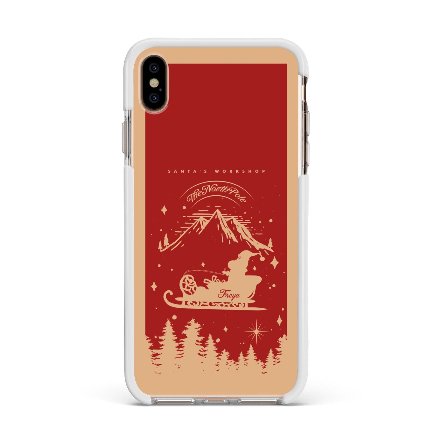 Santas Workshop Personalised Apple iPhone Xs Max Impact Case White Edge on Gold Phone